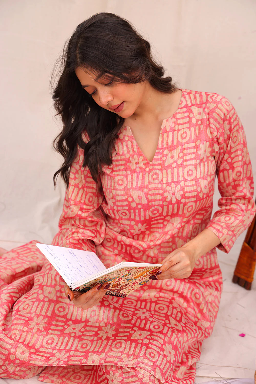 Handcrafted Pink Batik Khadi Cotton Co-ord Set with Traditional Pattern