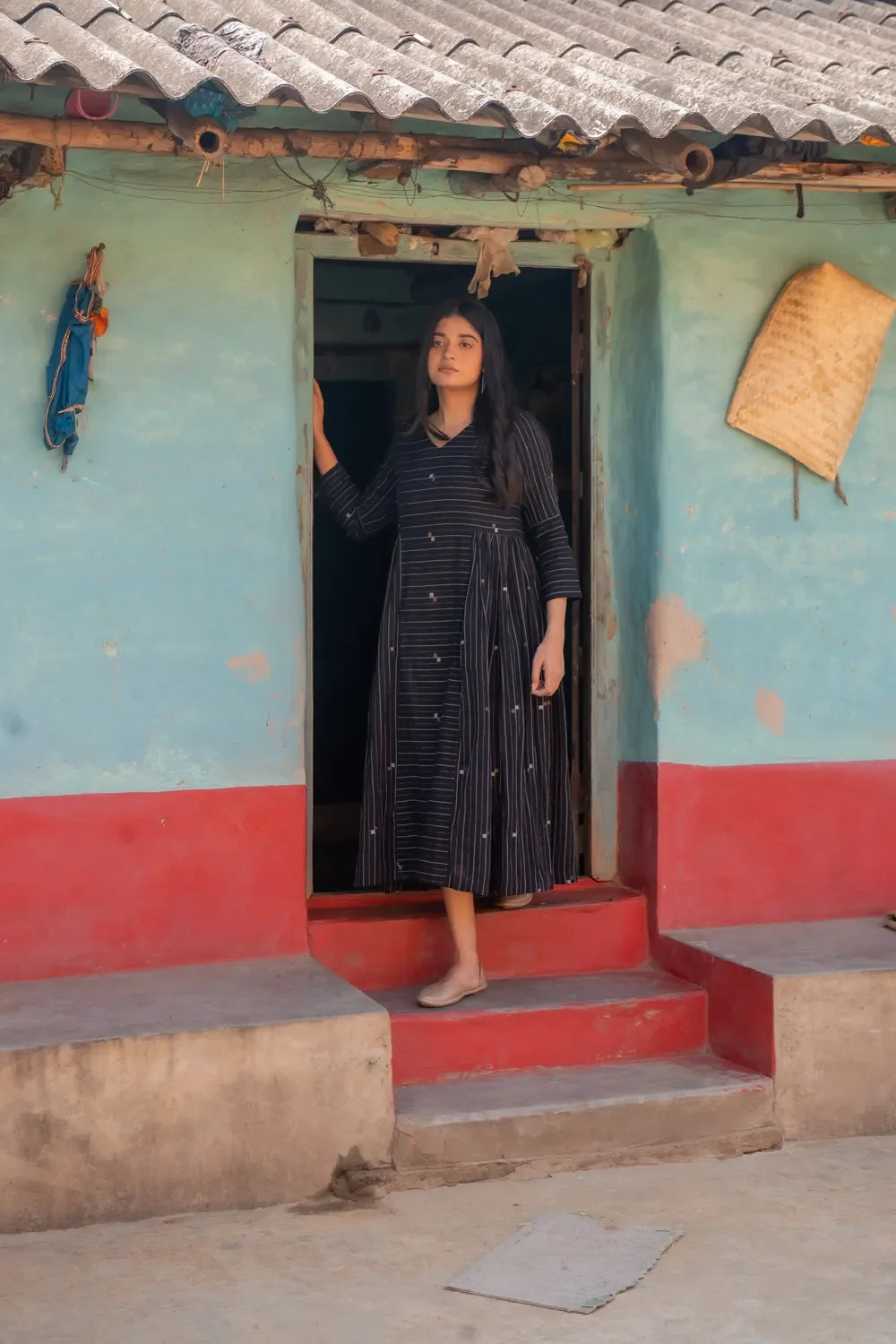 Handcrafted Shimmer Black Jamdani Dress for Cocktail and Festive Wear