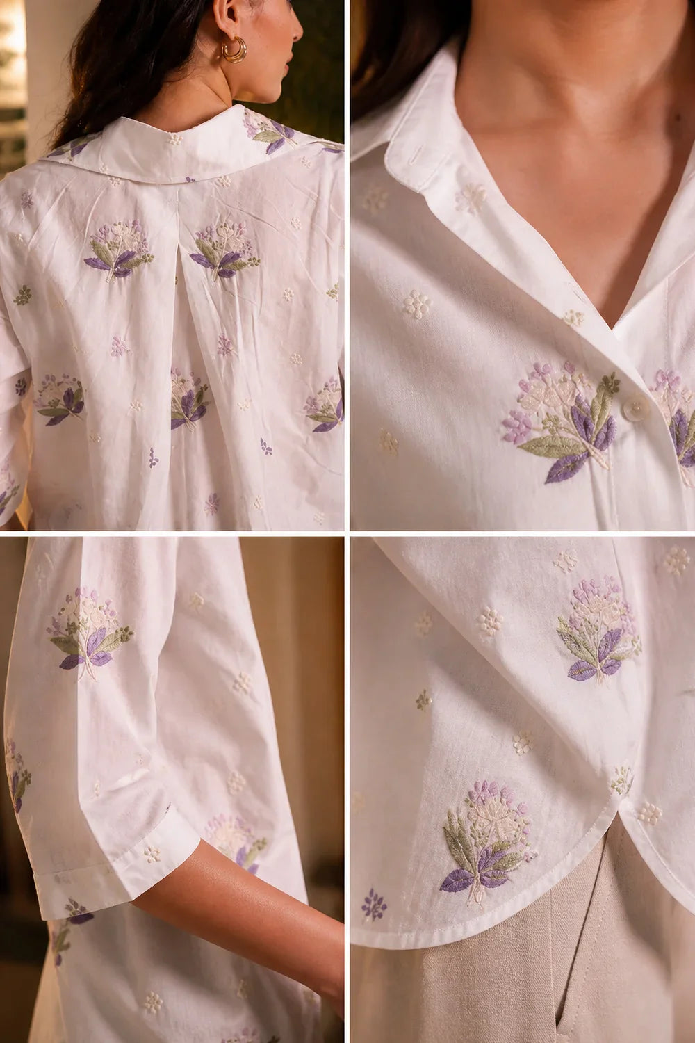 Handcrafted White Embroidered Cotton Shirt for Casual Everyday Wear