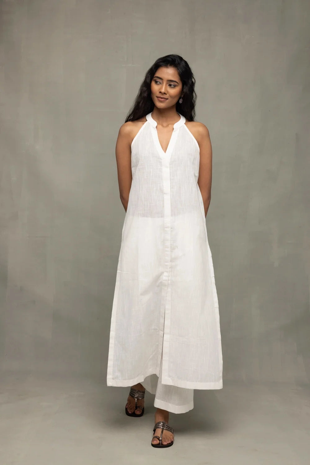Handcrafted White Slub Cotton Kurta Set with Jamdani Dupatta for Casual Wear