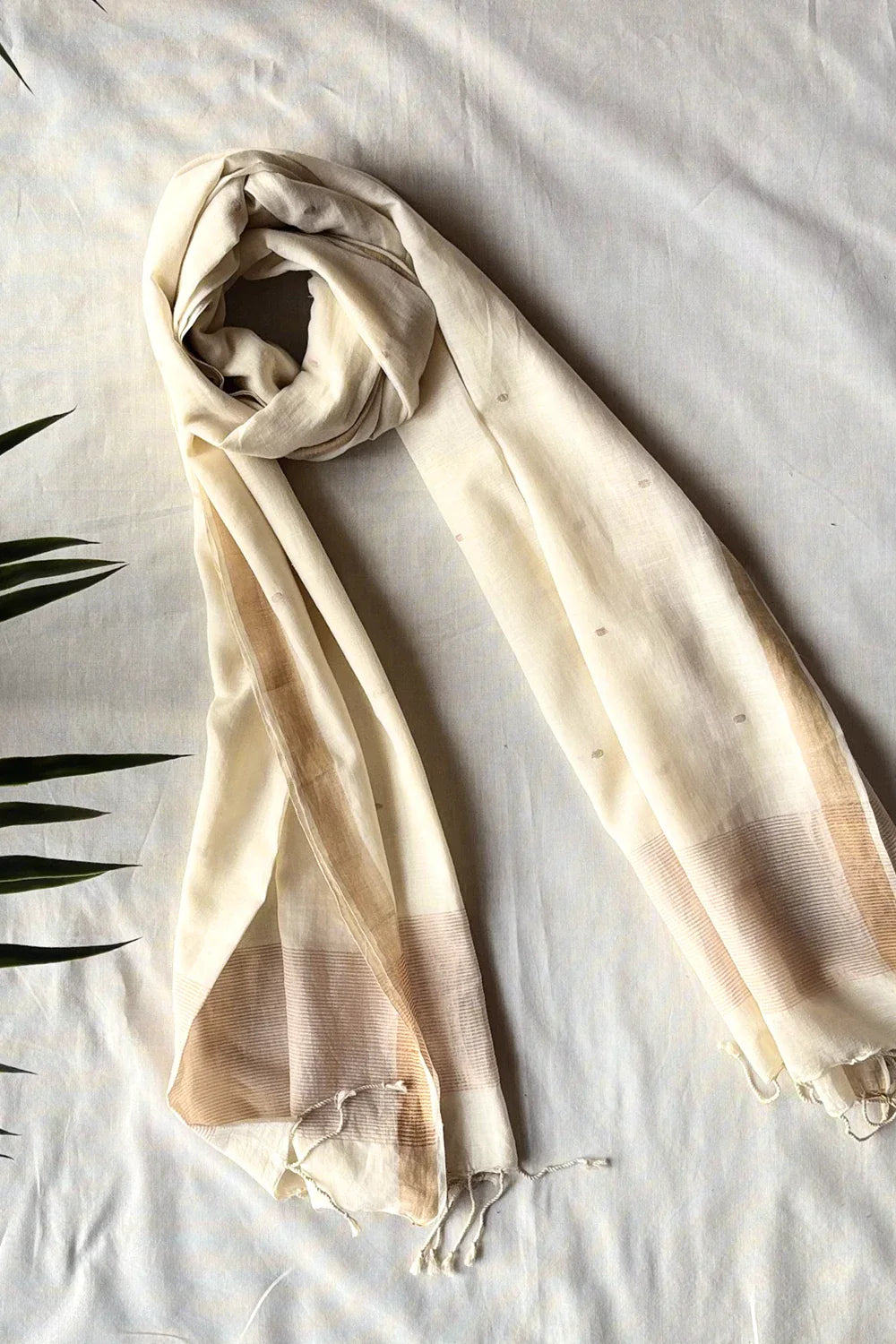 Handloom Ivory Zari Jamdani Dupatta