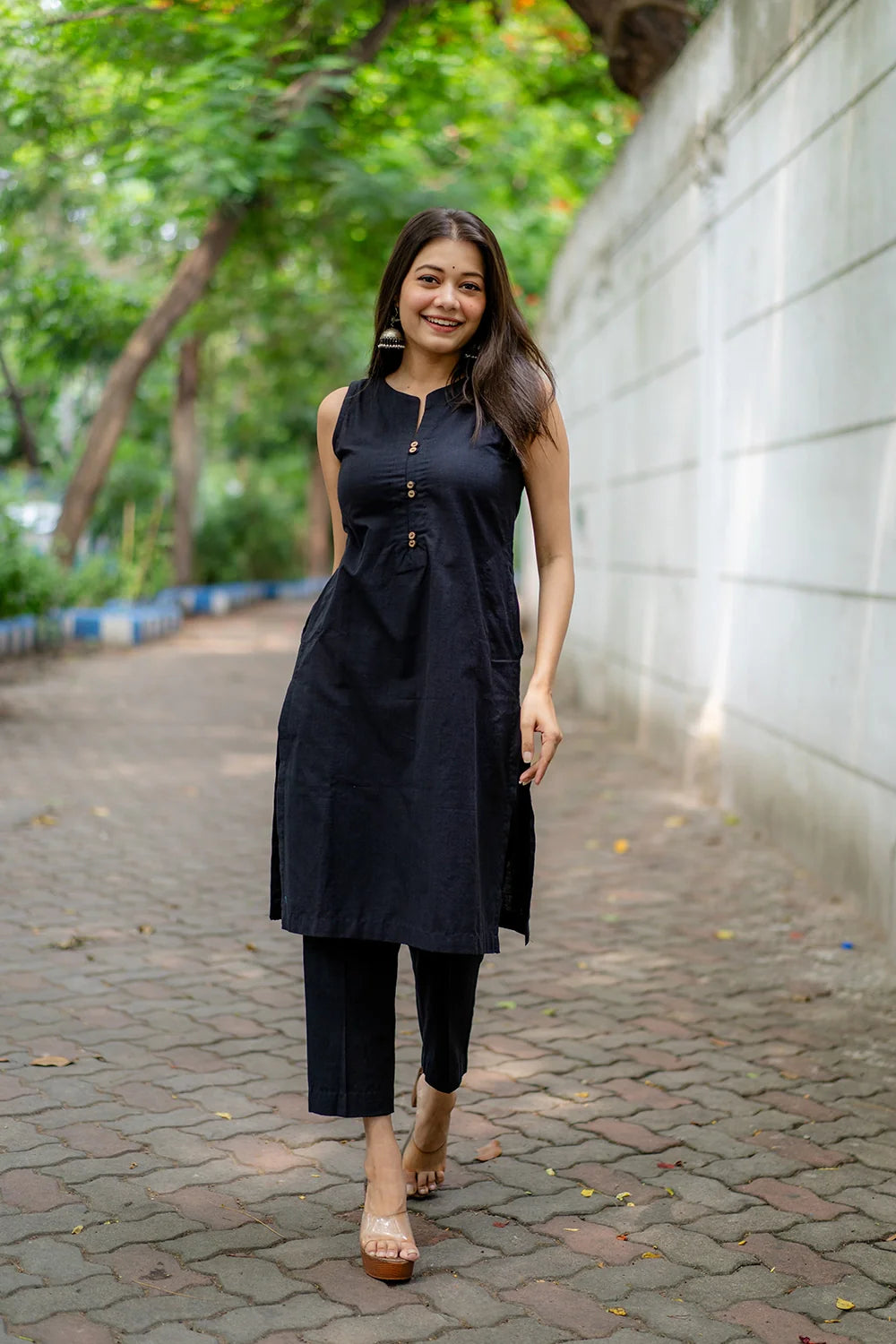 Handwoven Black Khadi Cotton Co-ord Set with Traditional Weave