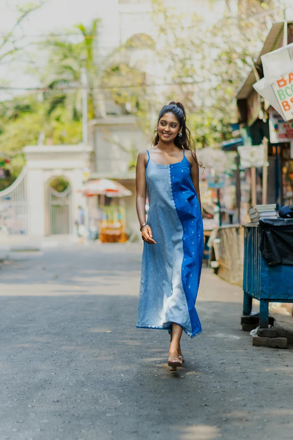 Handwoven Blue Mirage South Cotton Dress with Traditional Weave
