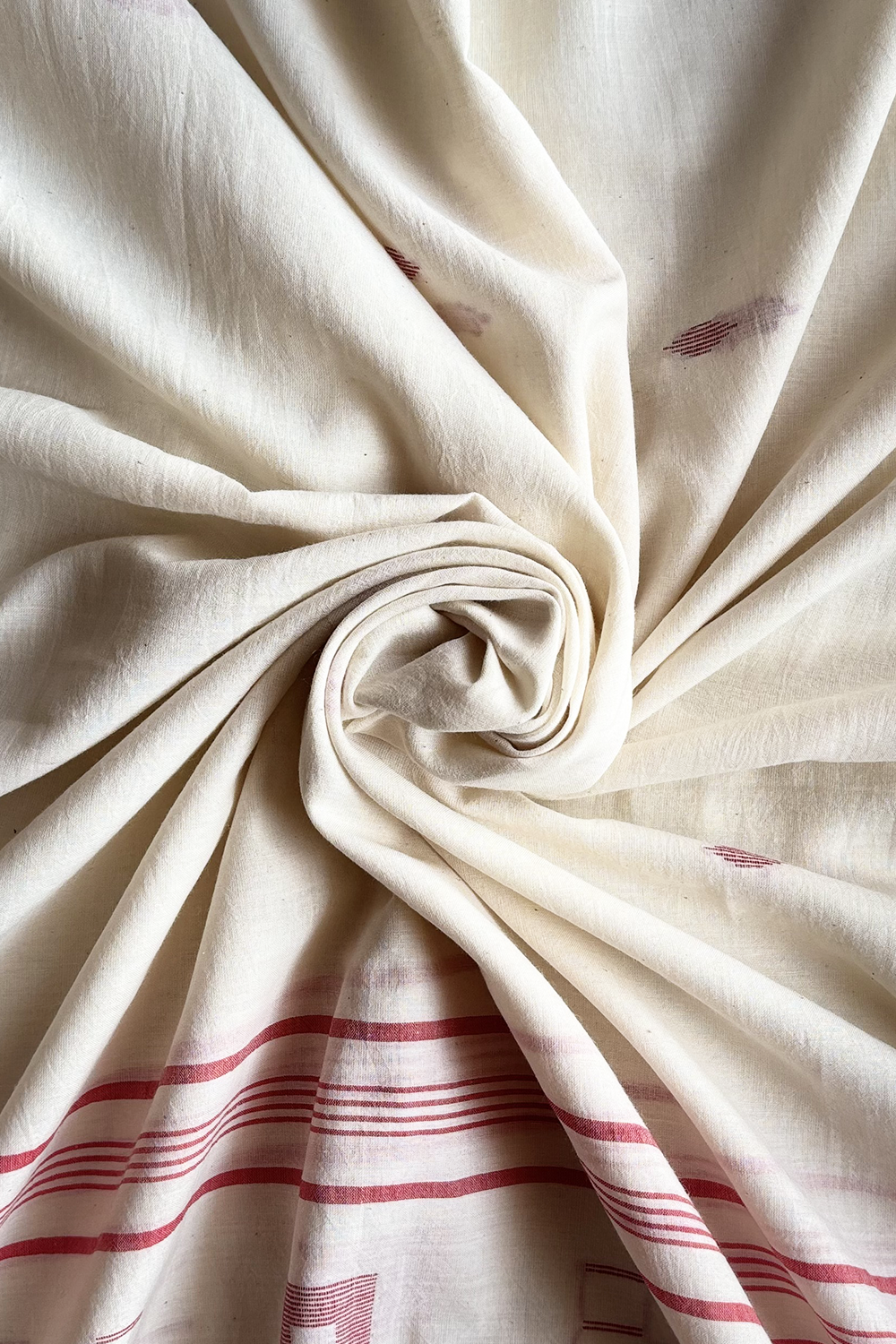 Handwoven Cream Square Jamdani Dupatta with Traditional Geometric Motifs