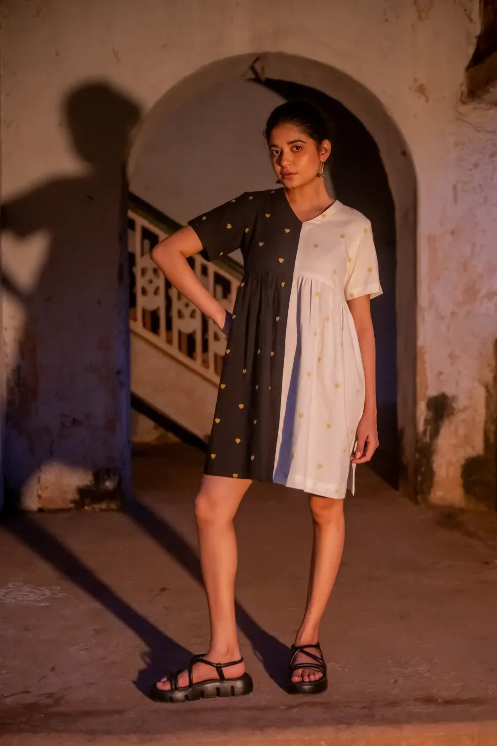 Handwoven Day Night South Cotton Dress with Traditional Weave