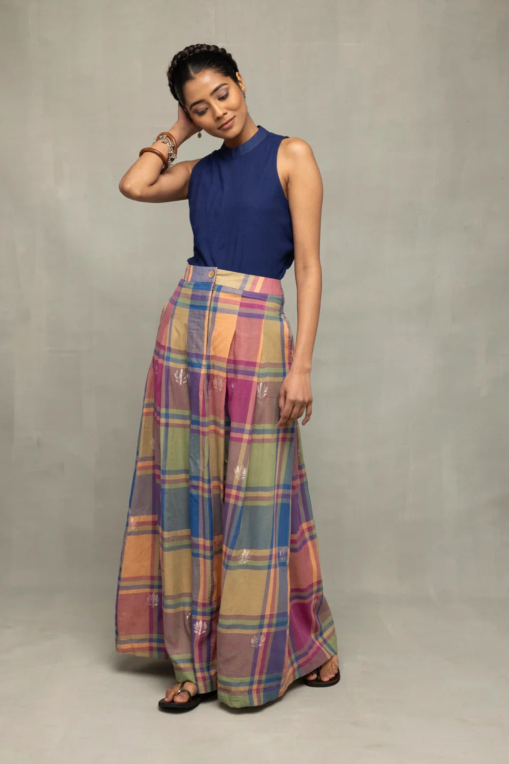 Handwoven Lotus Meadow Checkered Jamdani Skord for Casual Everyday Wear