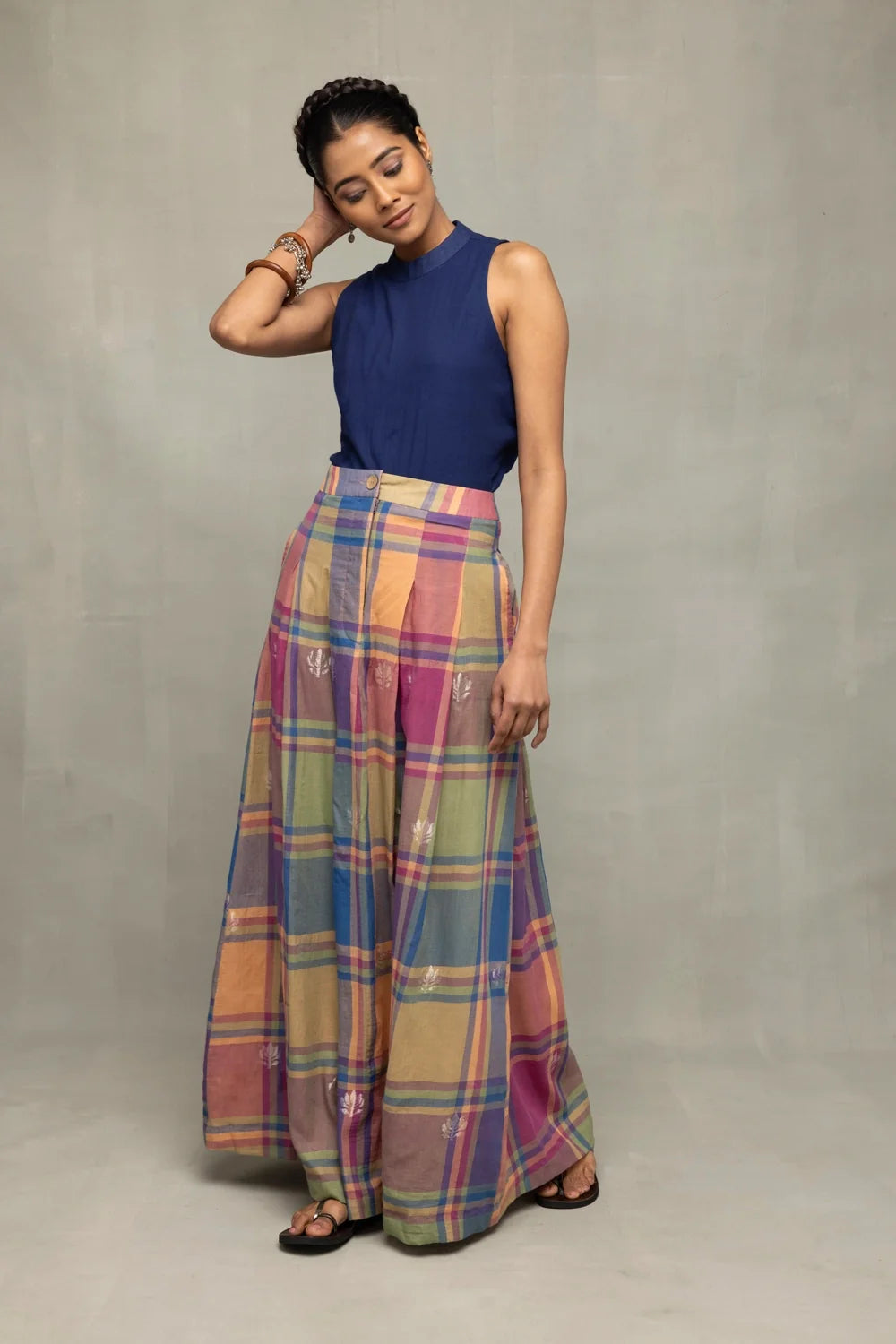 Lotus Meadow Checkered Jamdani Skord-Sutra Art of Clothing