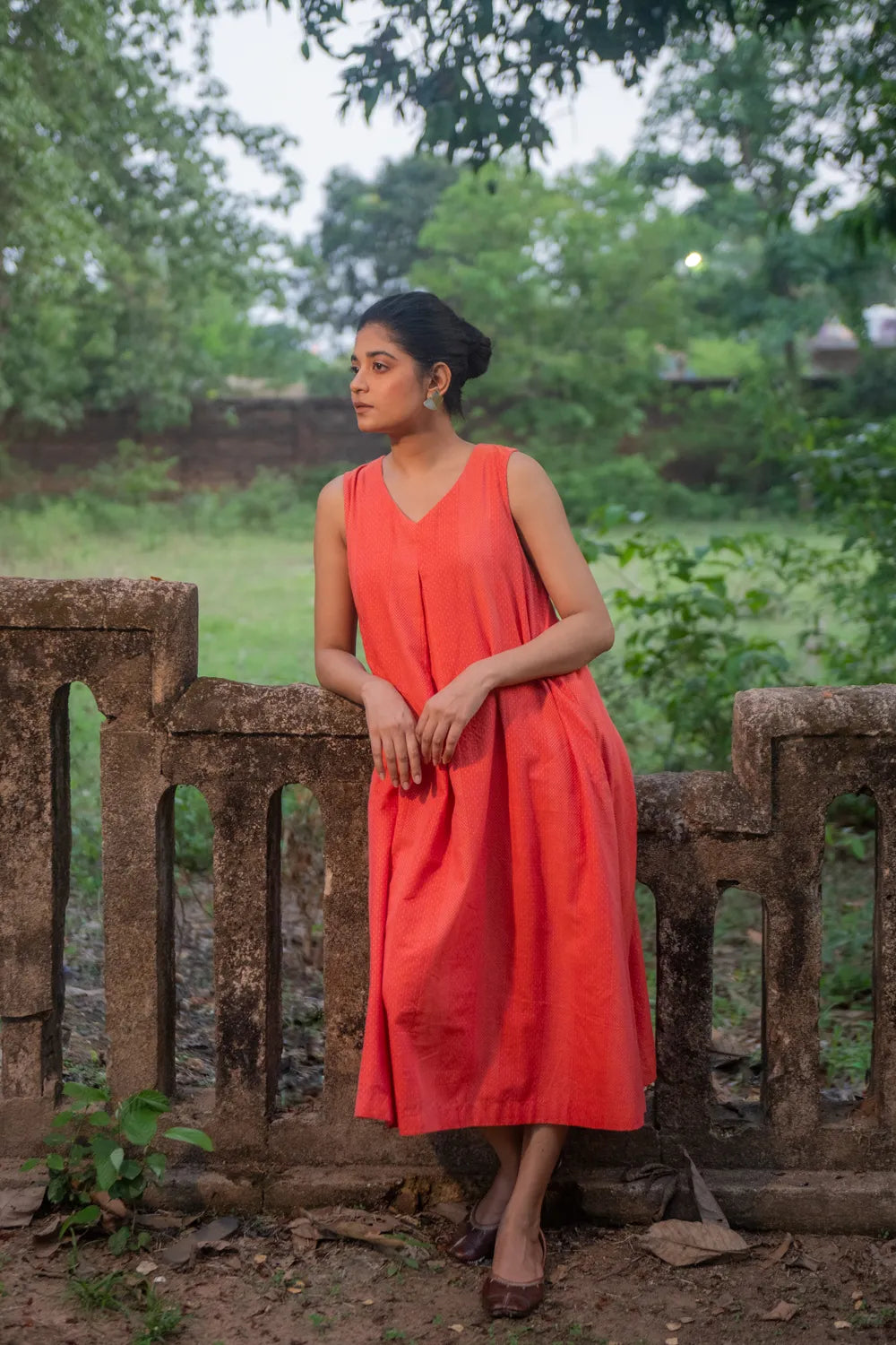 Handwoven Marigold South Cotton Dress with Traditional Weave