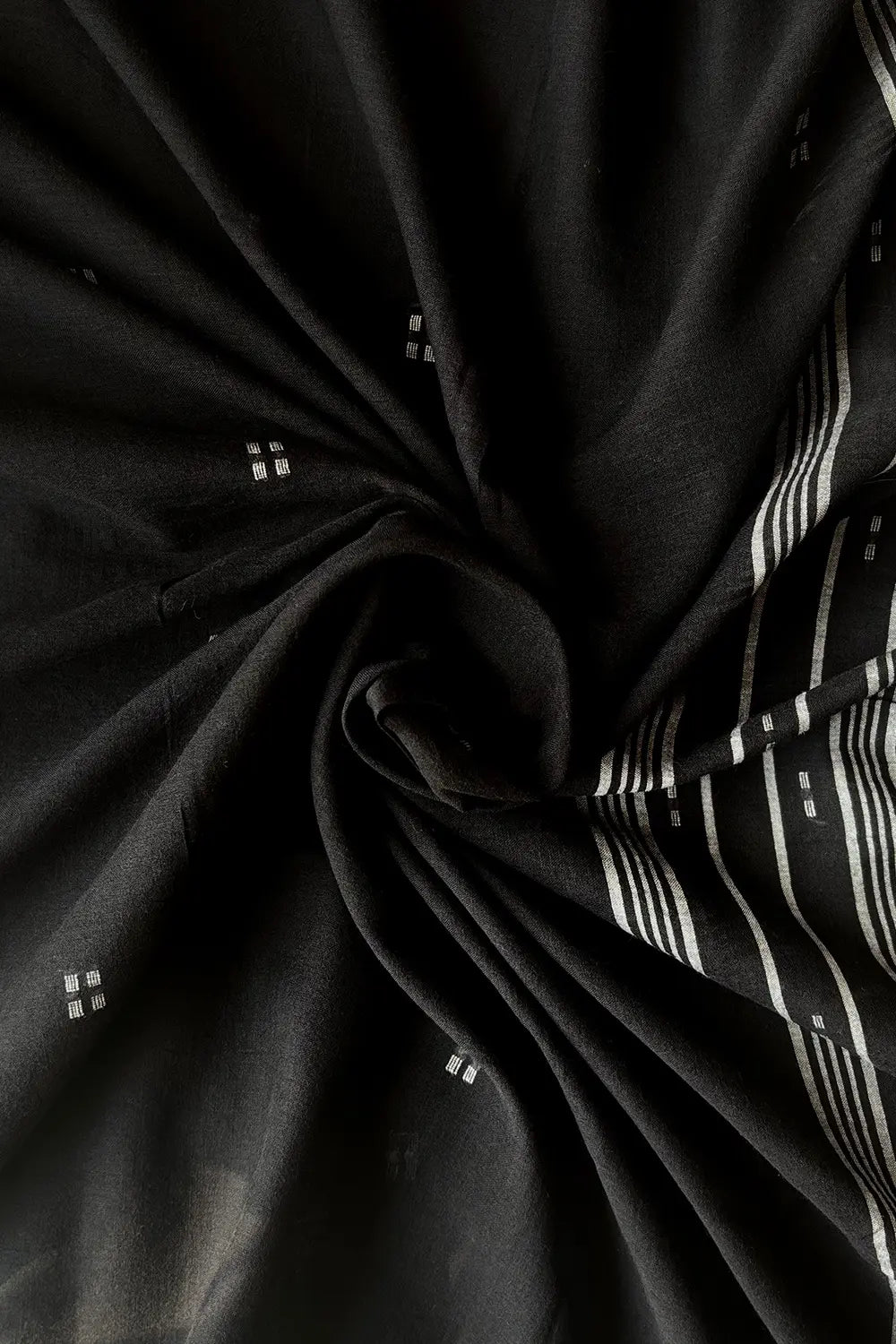 Handwoven Noir Black Yantra Jamdani Dupatta with Traditional Motifs