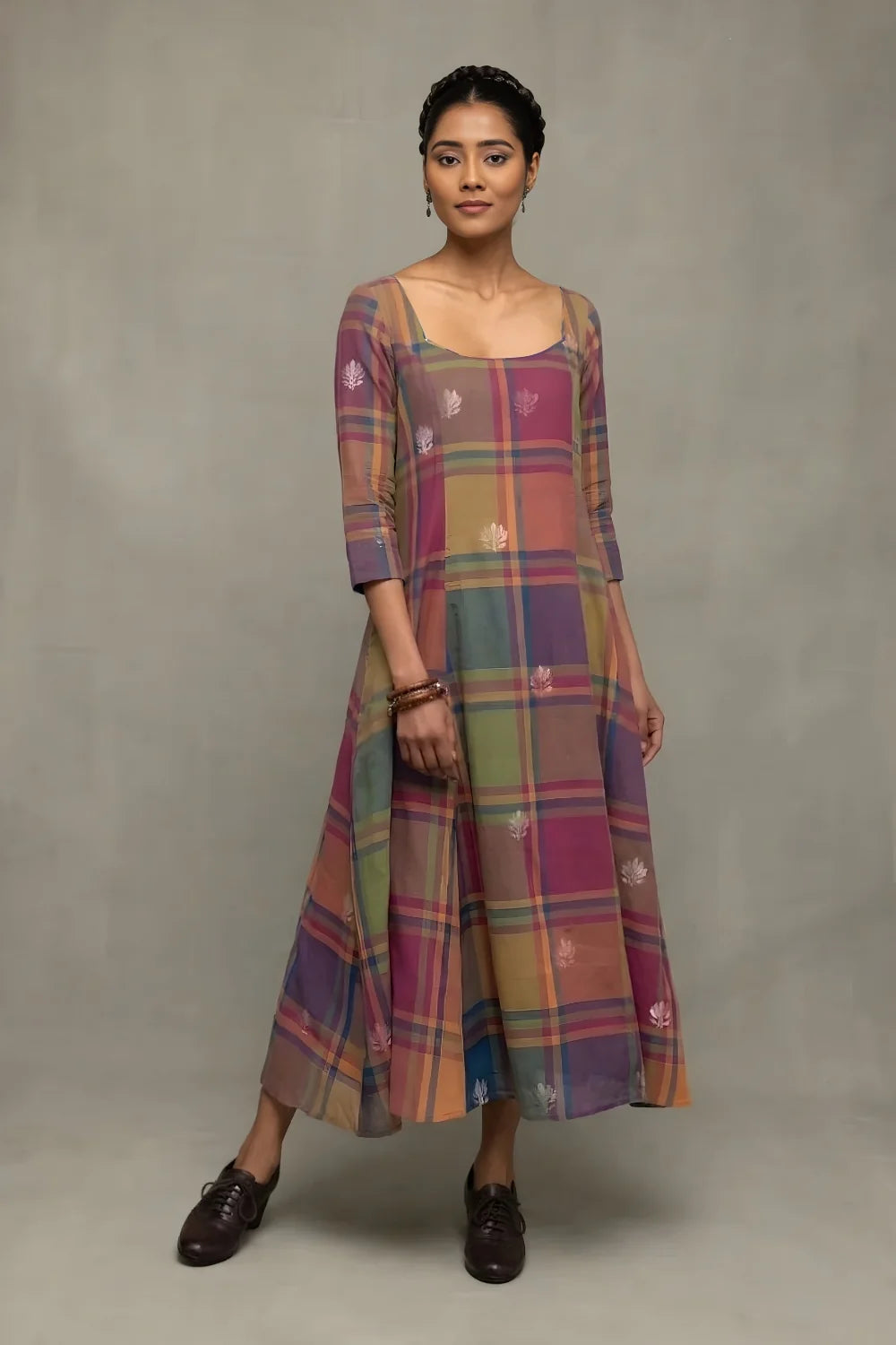 Handwoven Pure Cotton Jamdani Dress with Shalpa Lotus Motifs