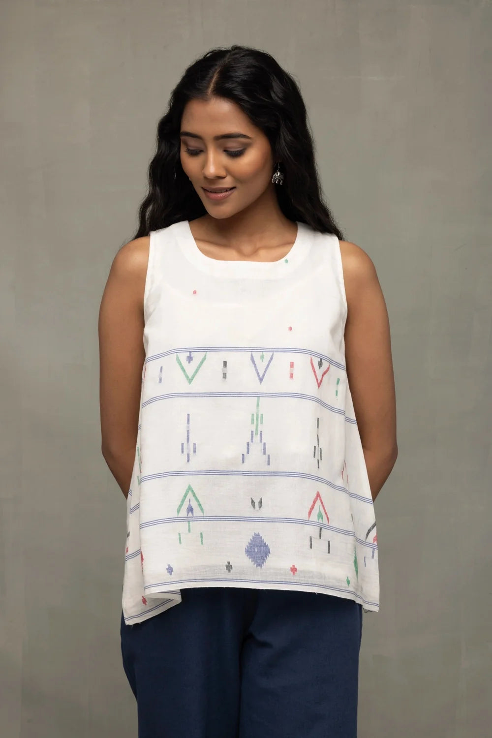 Handwoven White Mist Cotton Jamdani Top for Casual Everyday Wear