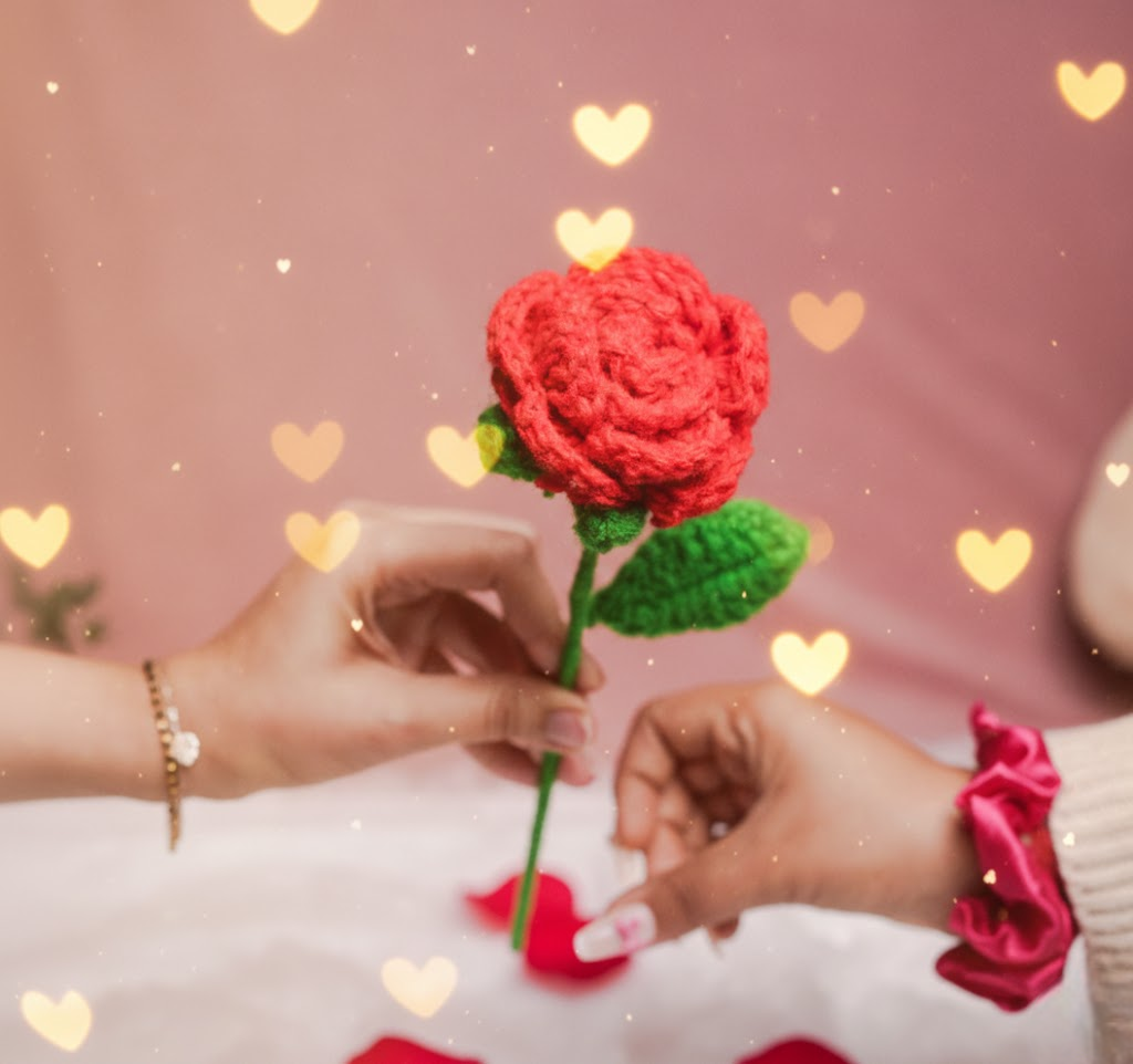 Handcrafted Red Crochet Rose – Forever Flower Décor | ArteCasa - https://artecasa.in/