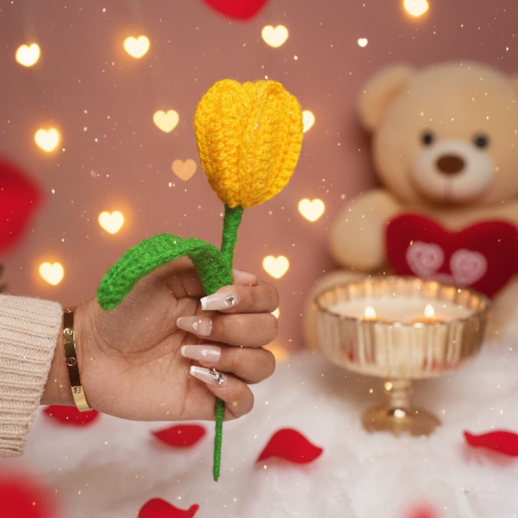 Handcrafted Tulip Crochet – Yellow Forever Flower | ArteCasa - https://artecasa.in/