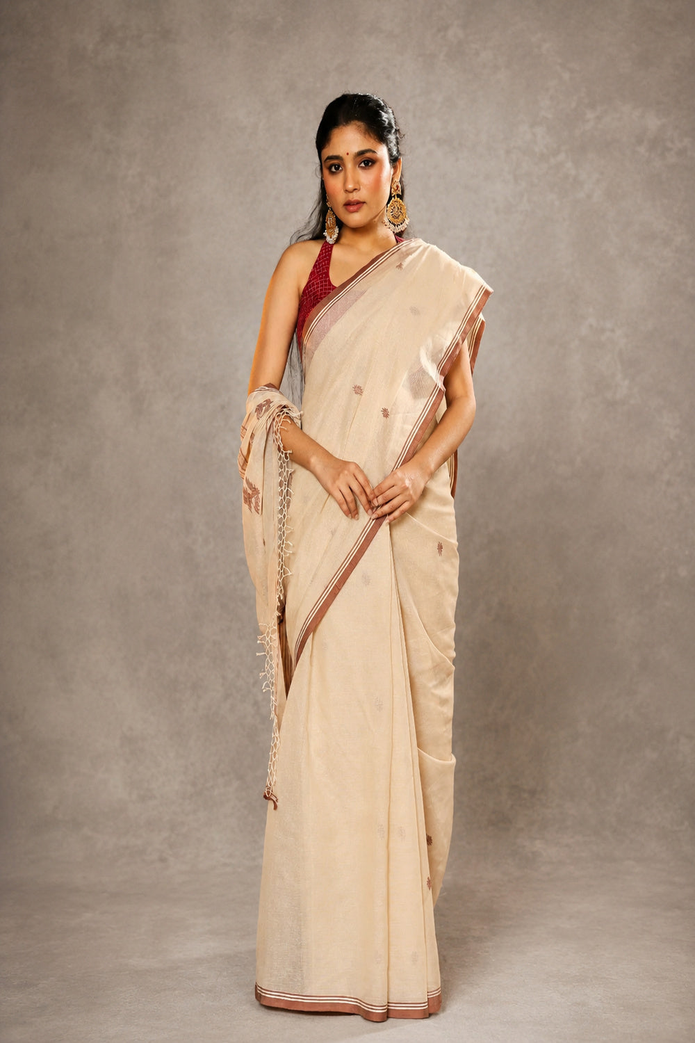 Handloom Beige Pure Cotton Jamdani Saree-Sutra Art of Clothing
