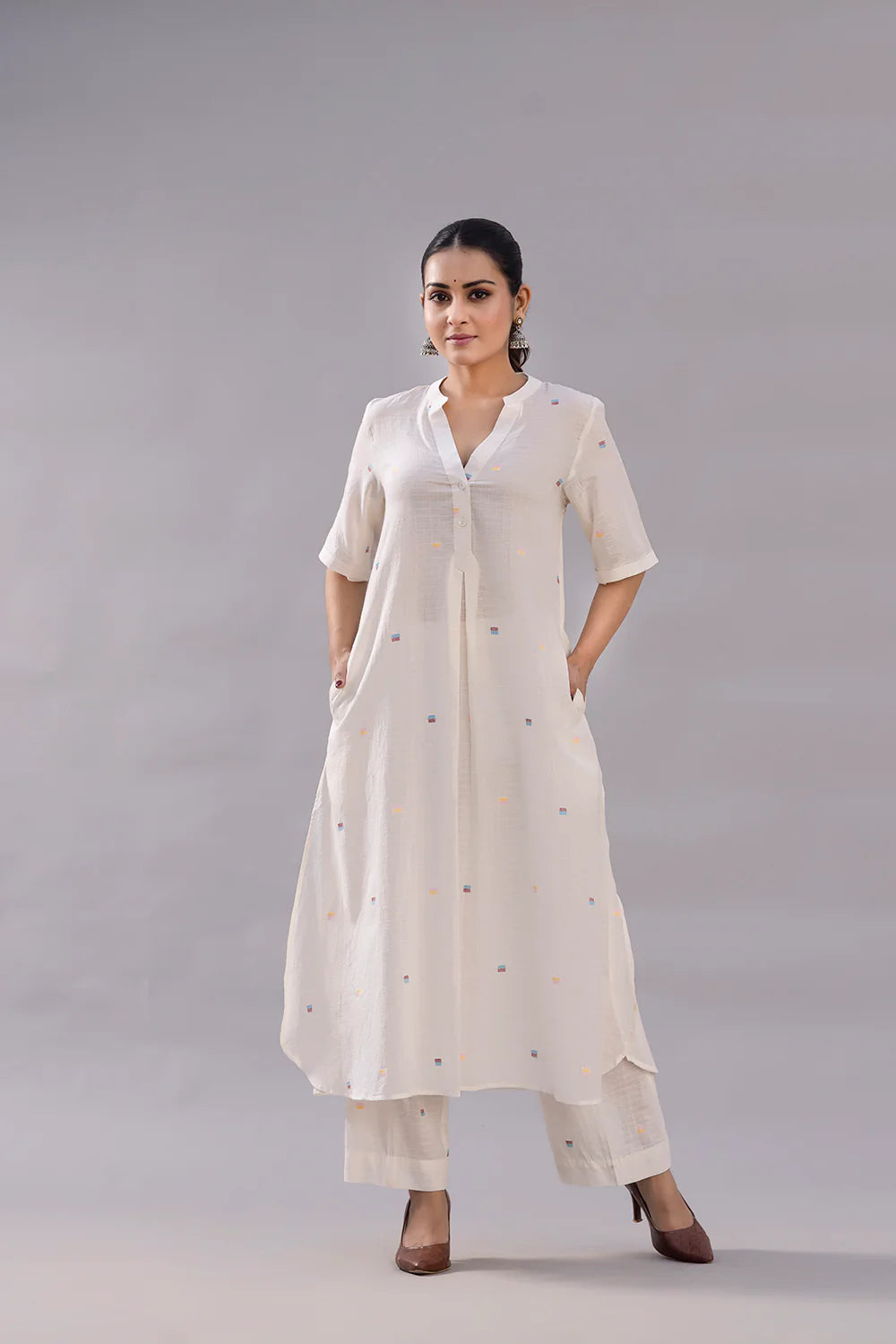 Ivory Jamdani Slit Co-ord Set