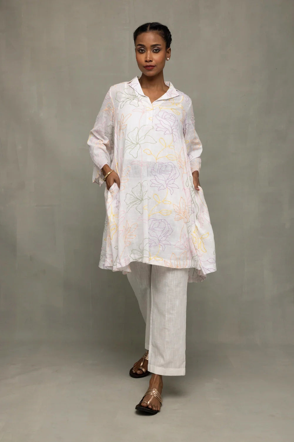 Ivory South Cotton Floral Embroidered Co-ord Set