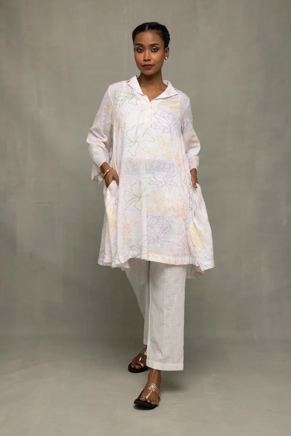 Ivory South Cotton Floral Embriodered Co-Ord Set-Sutra Art of Clothing