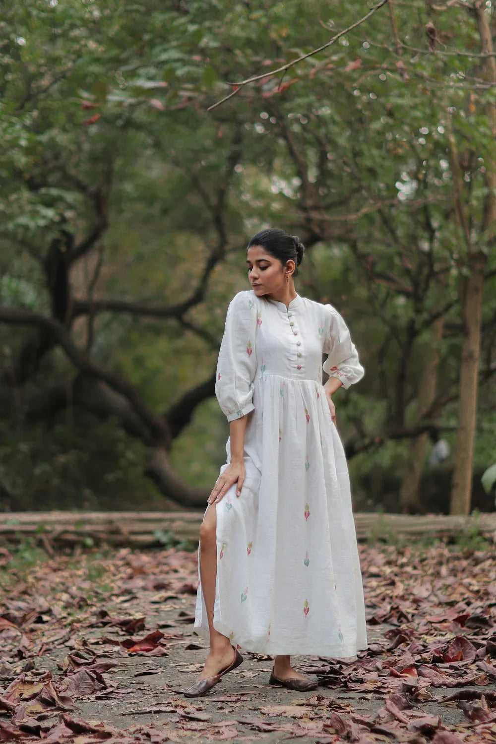 Ivory White Handwoven Jamdani Dress for Festive Occasions