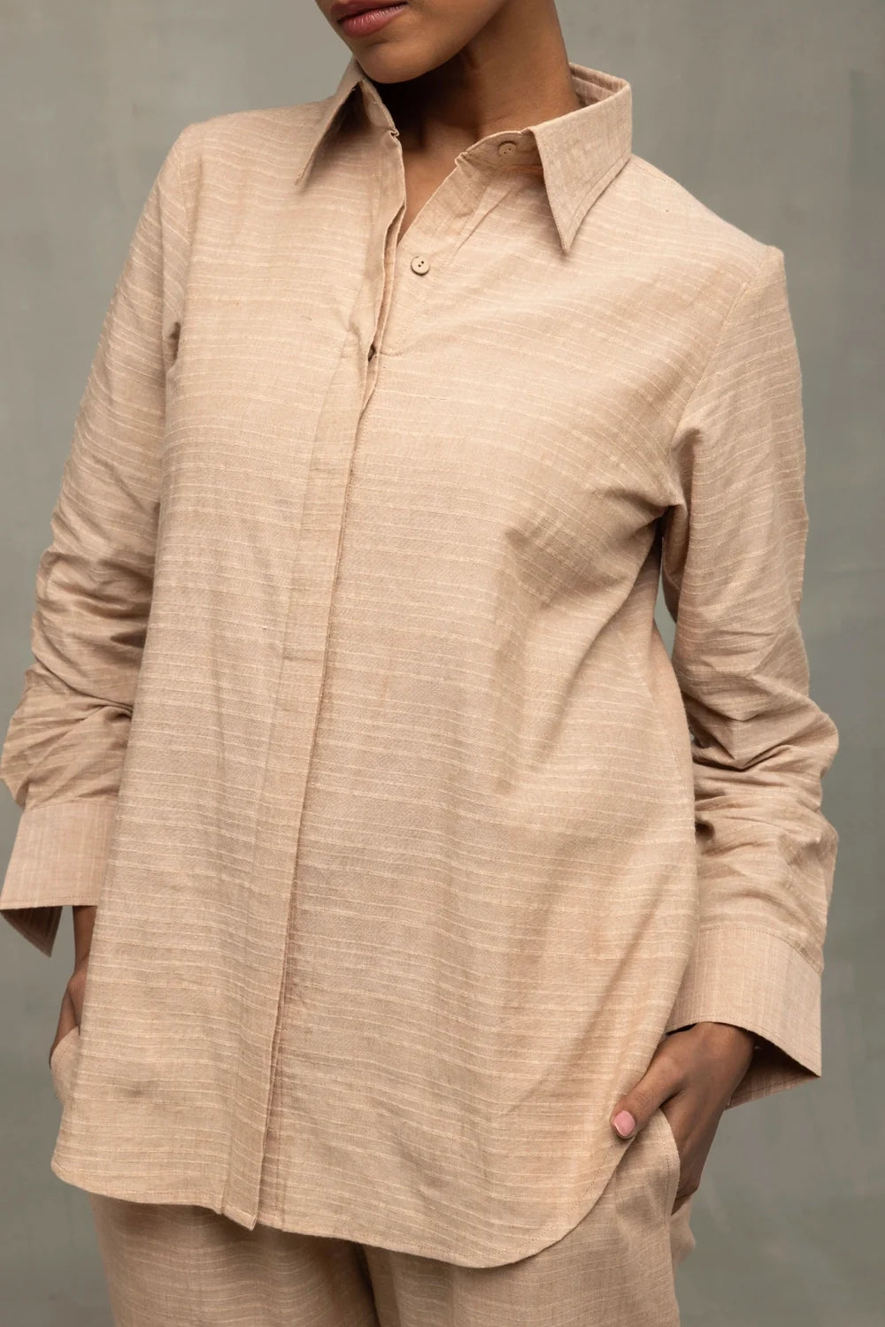 Lightweight Breathable Beige South Cotton Co-ord Set for Everyday Wear