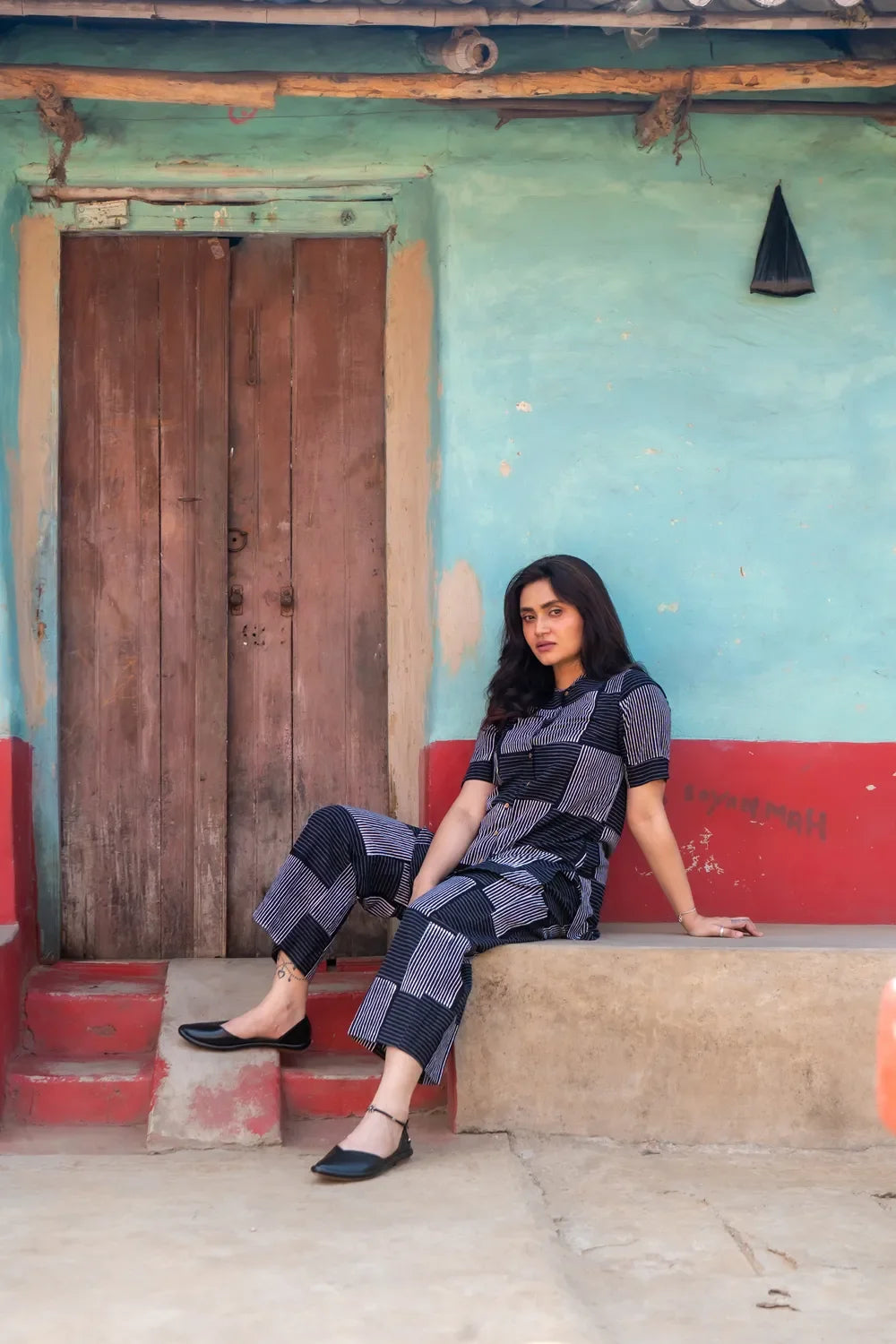 lightweight-breathable-black-check-stripes-pure-cotton-co-ord-set-for-everyday-wear