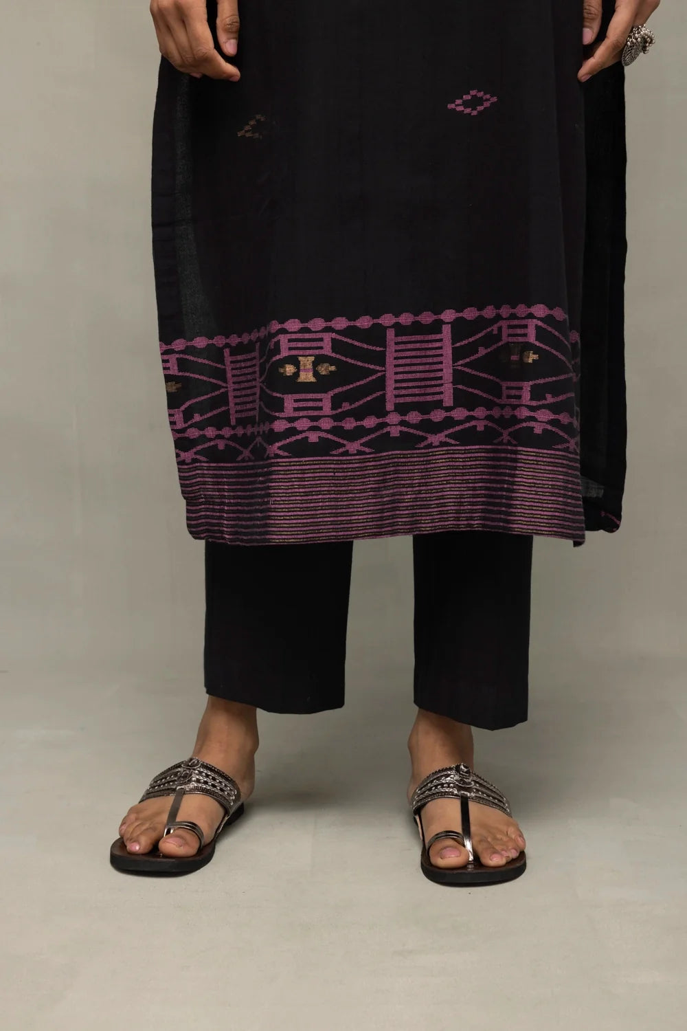 Lightweight Breathable Black Pure Cotton Jamdani Kurta Set with Dupatta