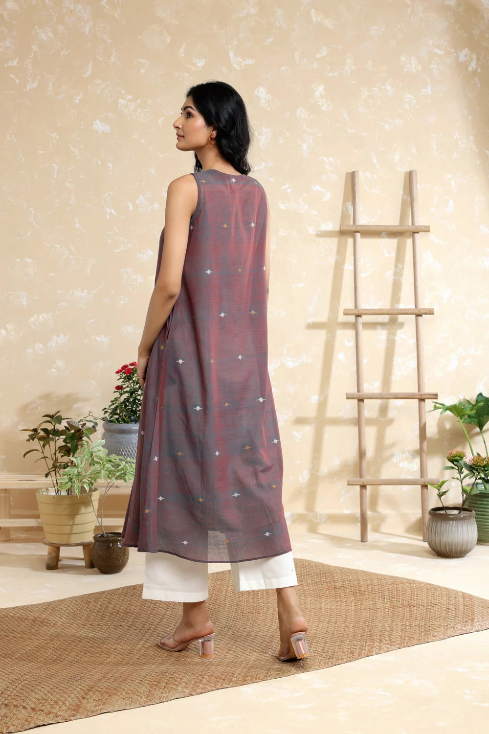 Lightweight Breathable Brown Duo Tone Soft Cotton Jamdani Kurta Set for Everyday Wear
