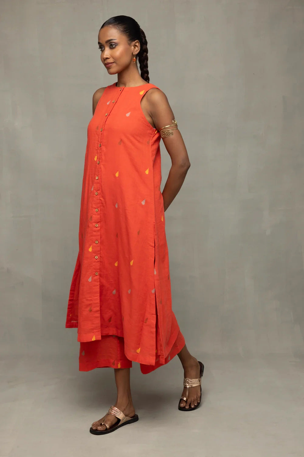 Lightweight Breathable Coral Jamdani A-Line Co-ord Set for Summer Wear