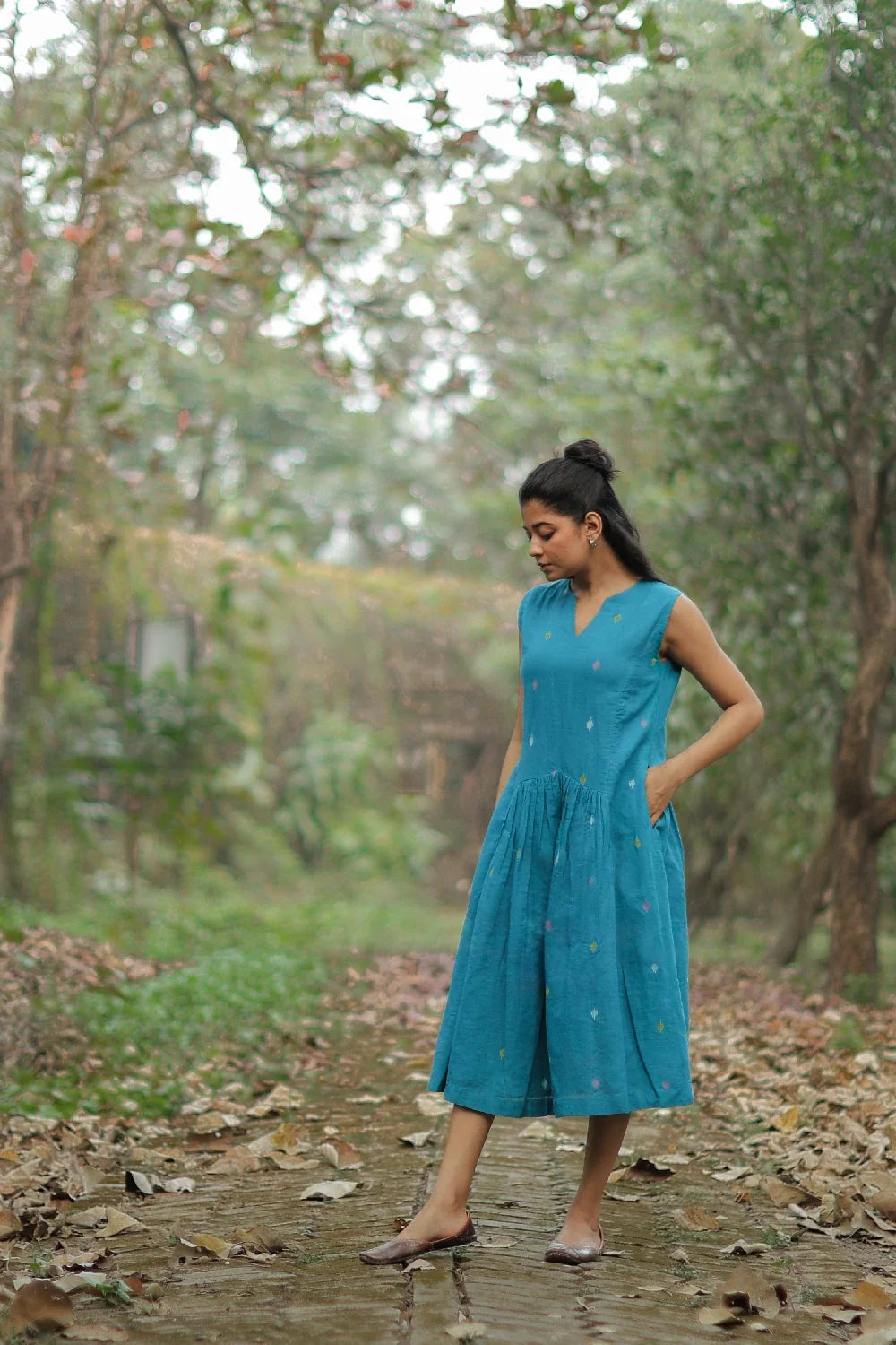 Lightweight Breathable Fern Green Jamdani Dress for Everyday Wear