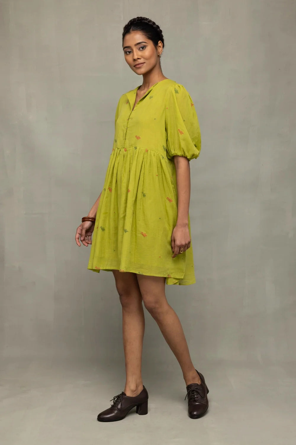 Lightweight Breathable Green Pakhi Jamdani Dress for Everyday Wear