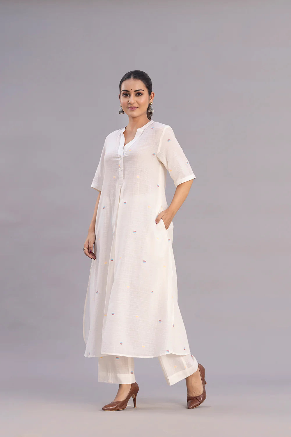Lightweight Breathable Ivory Jamdani Slit Co-ord Set for Everyday Wear