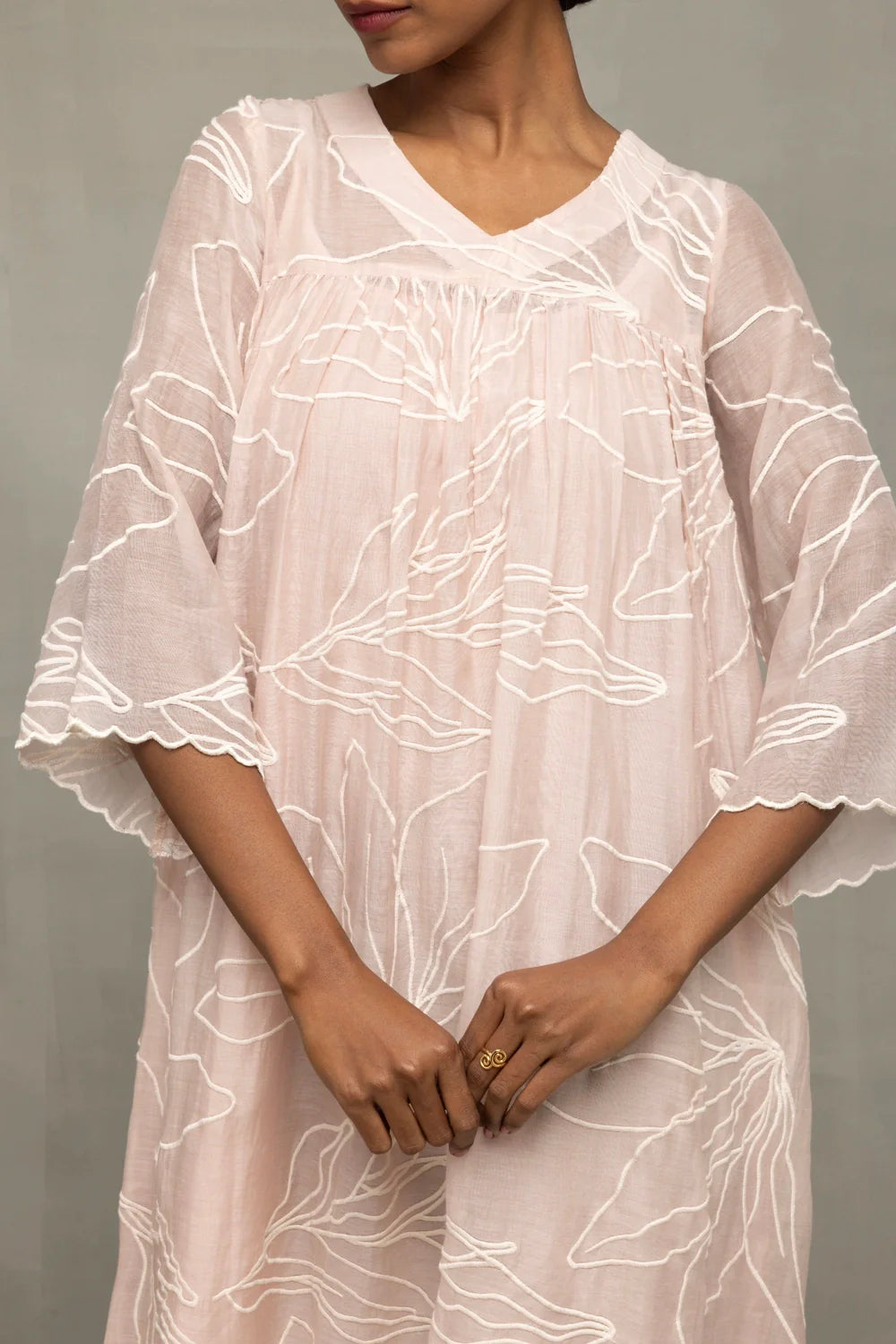 Lightweight Breathable Lavender Mul Chanderi Embroidered Dress for Summer Wear