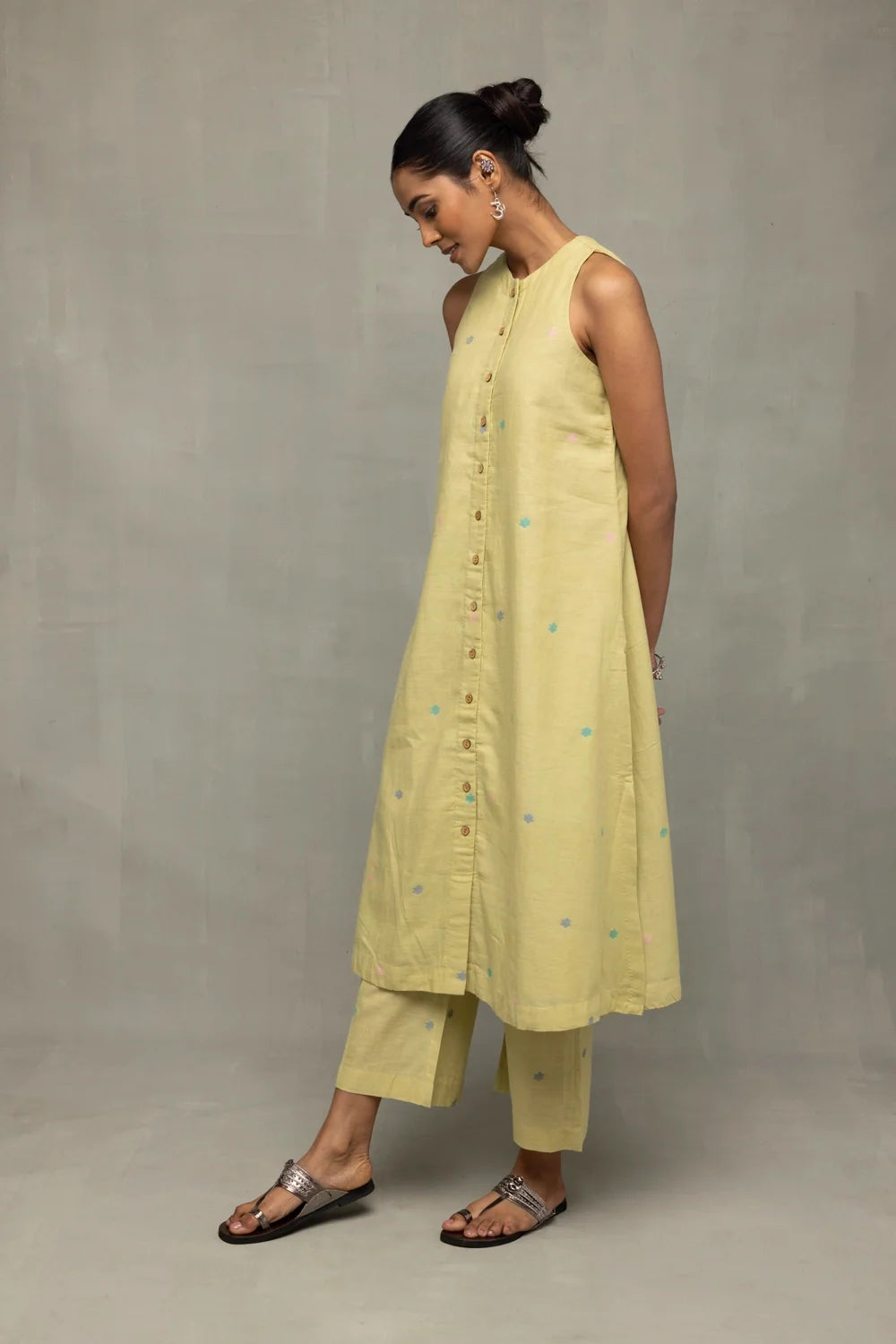 Mint Green A-Line Jamdani Co-Ord Set-Sutra Art of Clothing