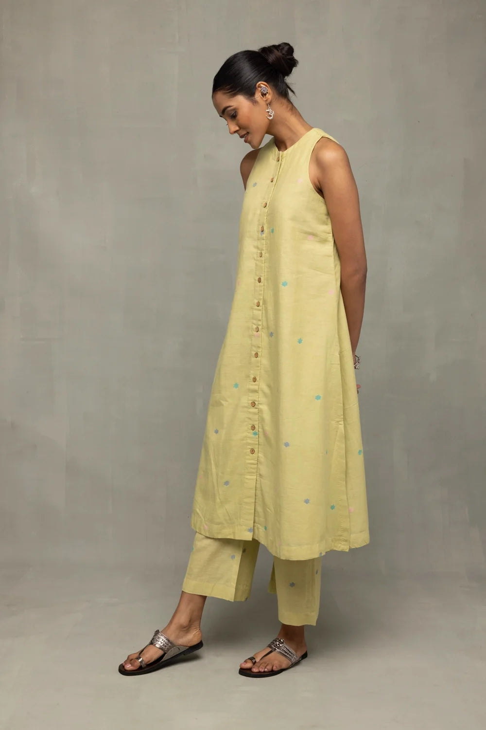 Lightweight Breathable Mint Green Jamdani A-Line Co-ord Set for Summer Wear