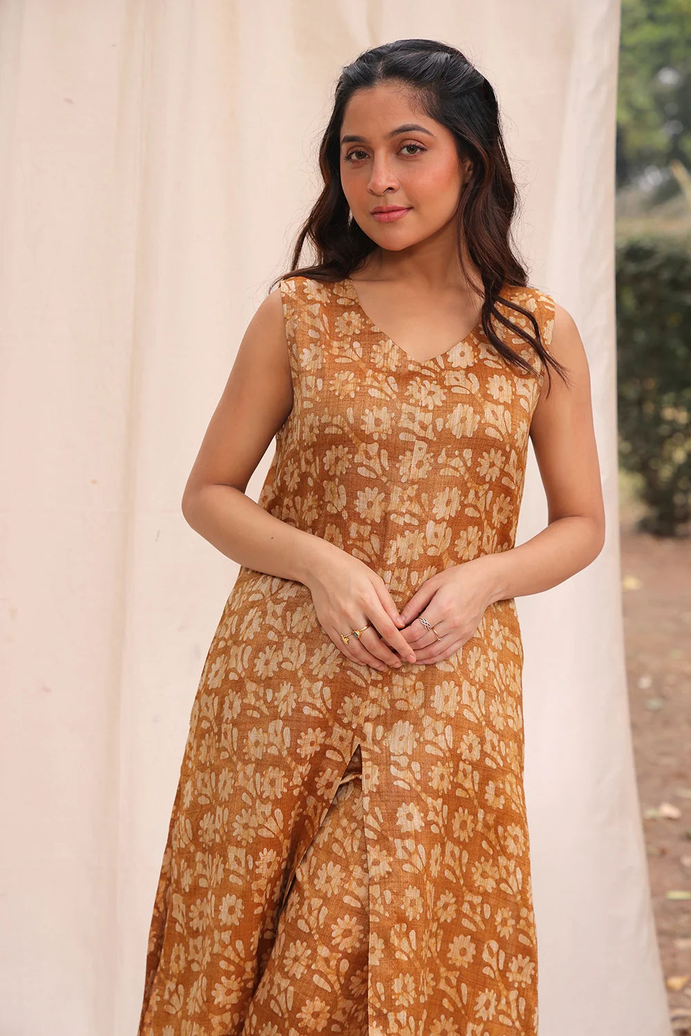 Lightweight Breathable Mustard Yellow Batik Khadi Cotton Co-ord Set for Everyday Wear