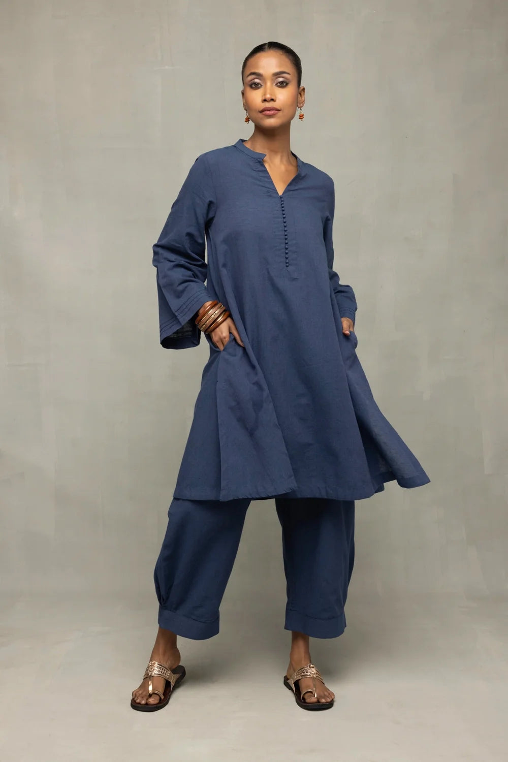 Lightweight Breathable Muted Navy Blue Minimalist Co-ord Set for Everyday Wear