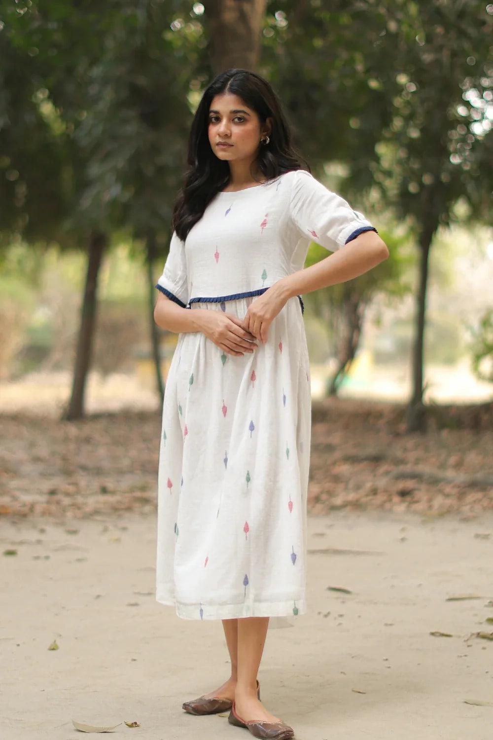 Lightweight Breathable Pearl White Jamdani Cotton Dress for Everyday Wear