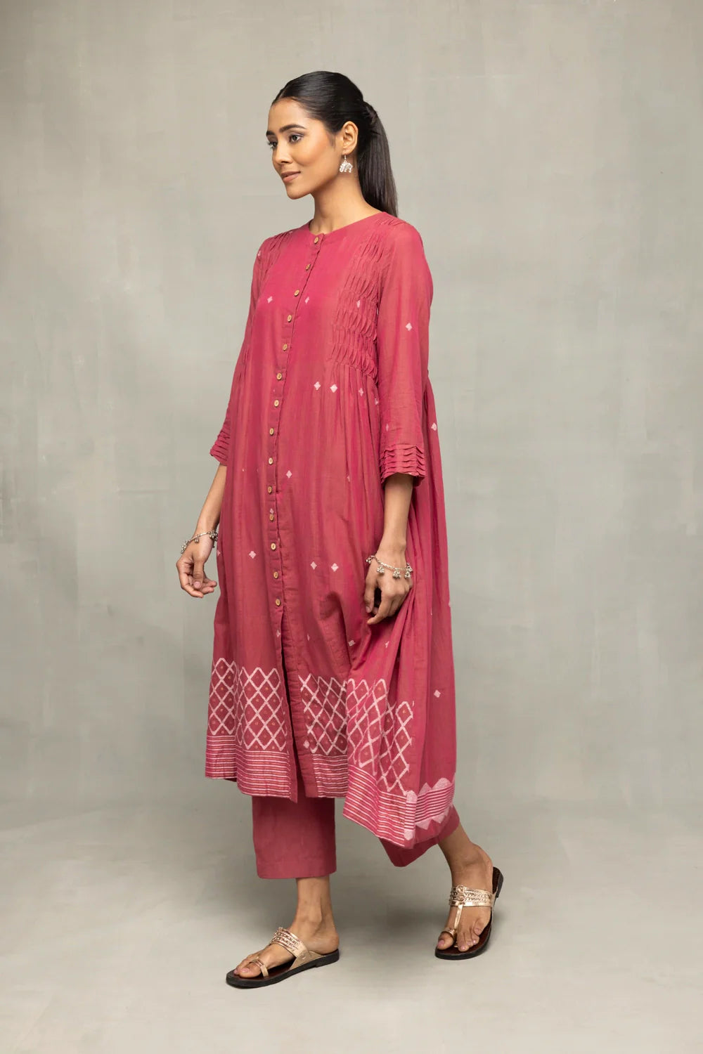 Lightweight Breathable Pink Pure Cotton Jamdani Kurta Set with Dupatta