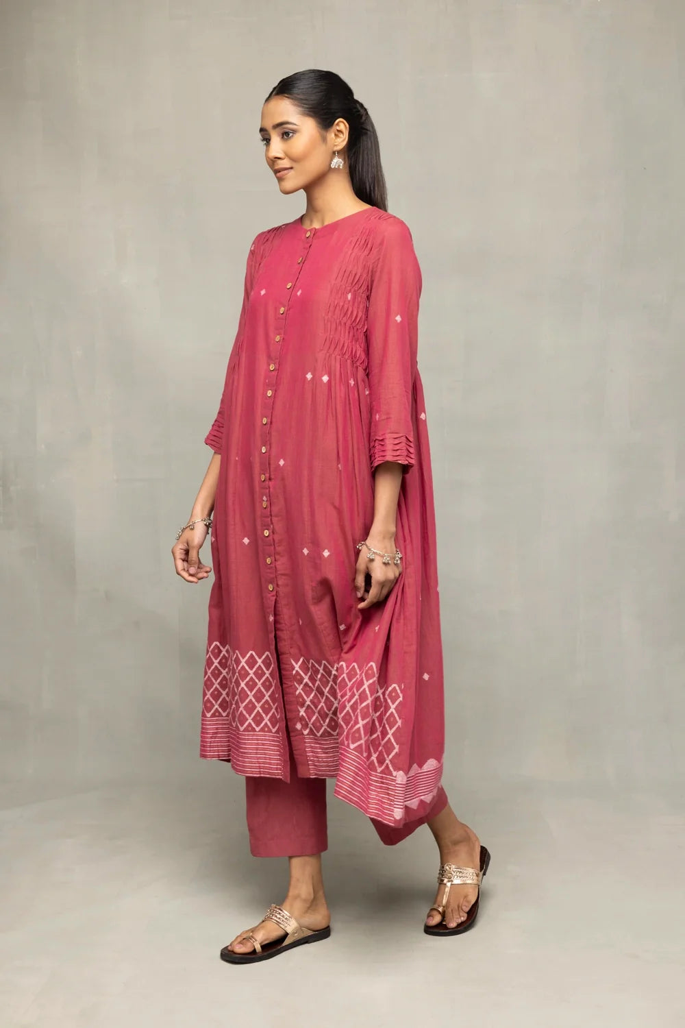 Lightweight Breathable Pink Pure Cotton Jamdani Kurta Set with Dupatta
