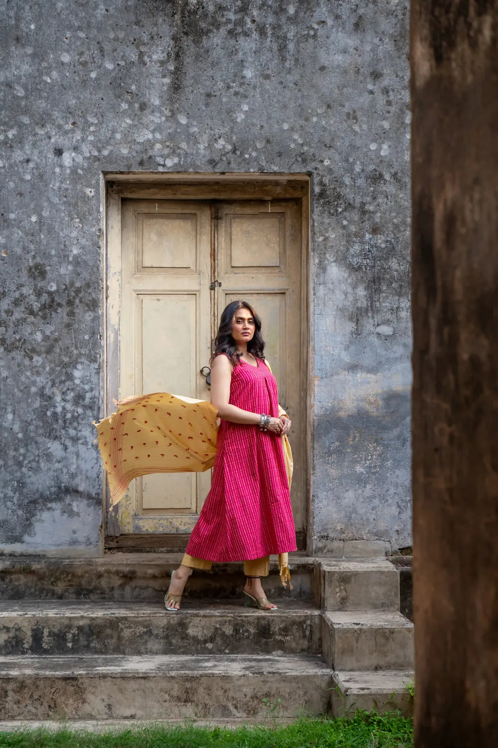 Pink Pure South Cotton Woven Kurta Set with Dupatta-Sutra Art of Clothing