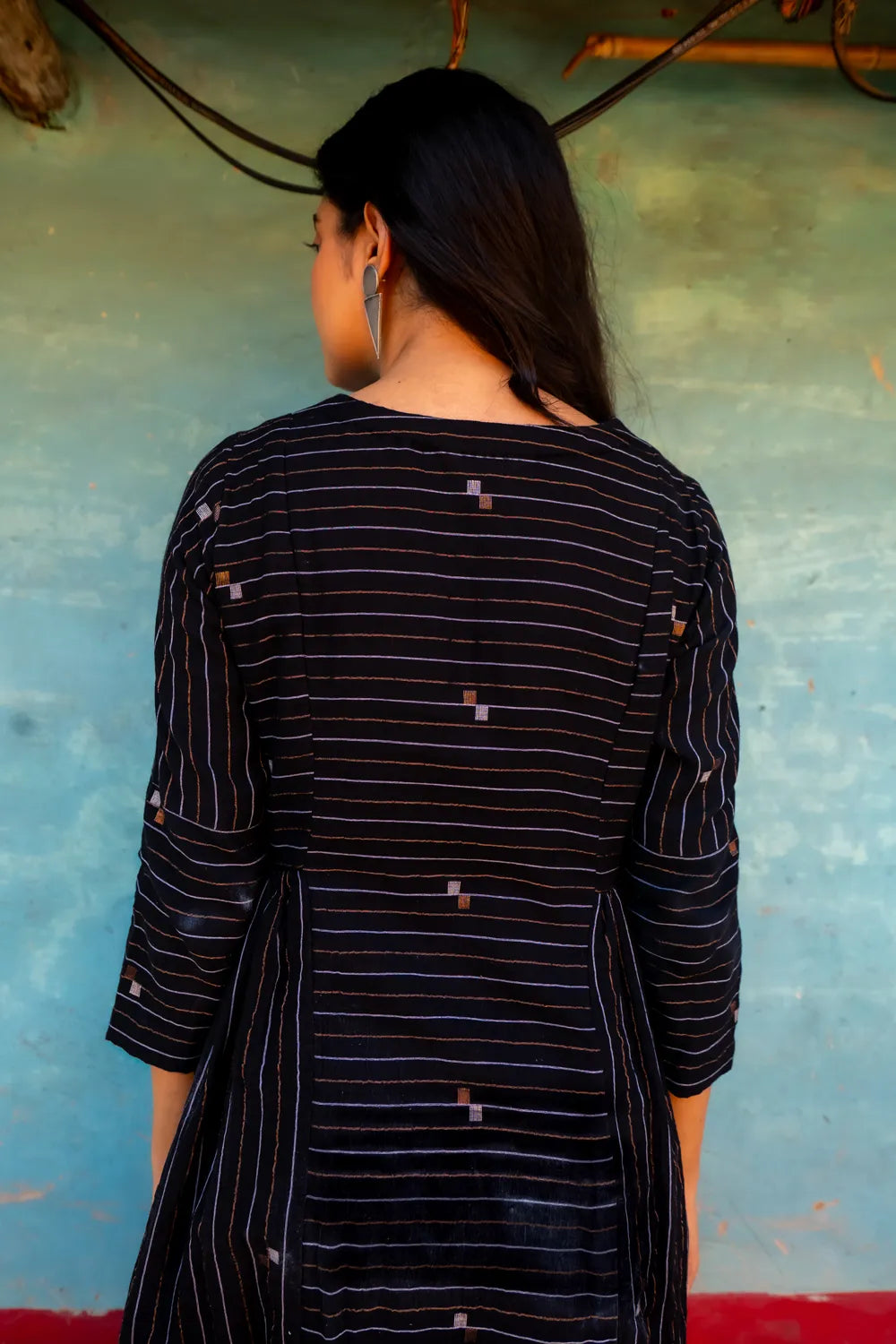 Lightweight Breathable Shimmer Black Jamdani Dress for Everyday Wear