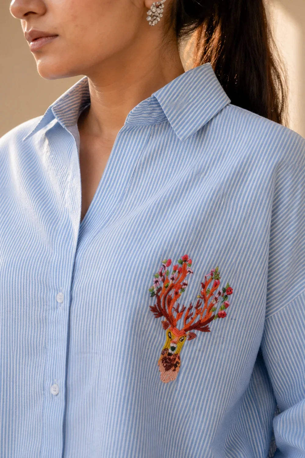 Lightweight Breathable Sky Blue and White Stripes Pure Cotton Shirt for Everyday Wear