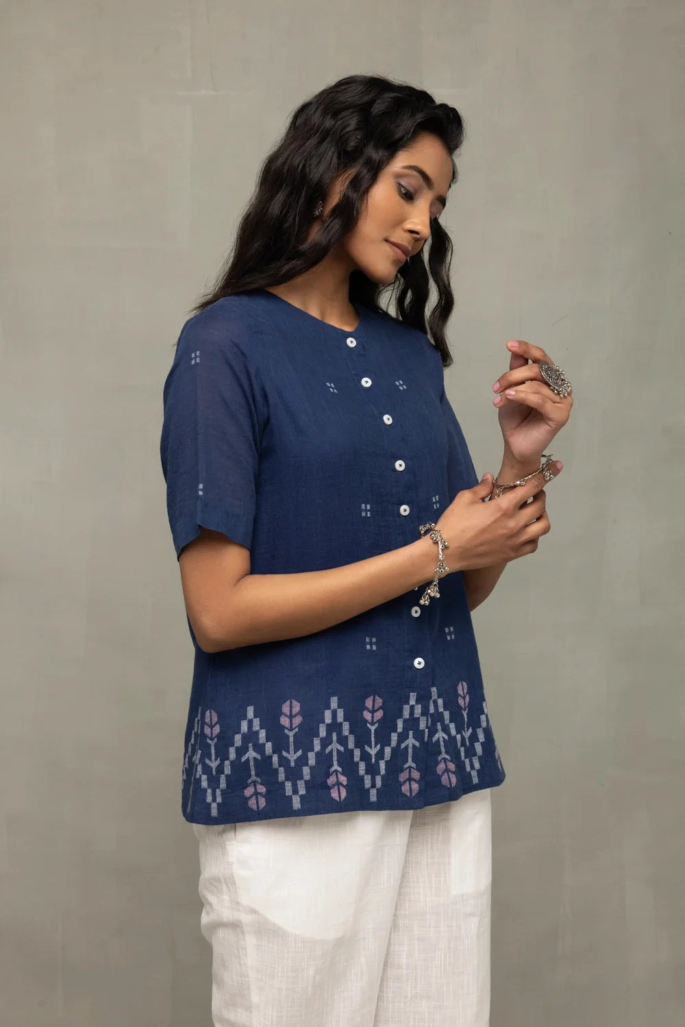 Lightweight Breathable Teal Blue Cotton Jamdani Top for Summer Wear