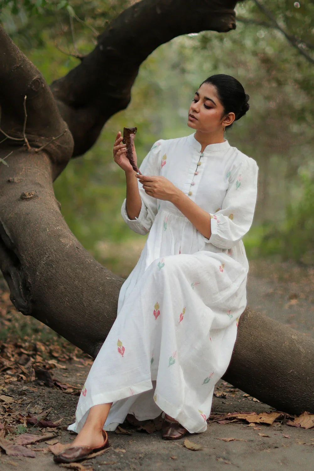Lightweight Breathable Whimsy White Cotton Jamdani Dress for Everyday Wear