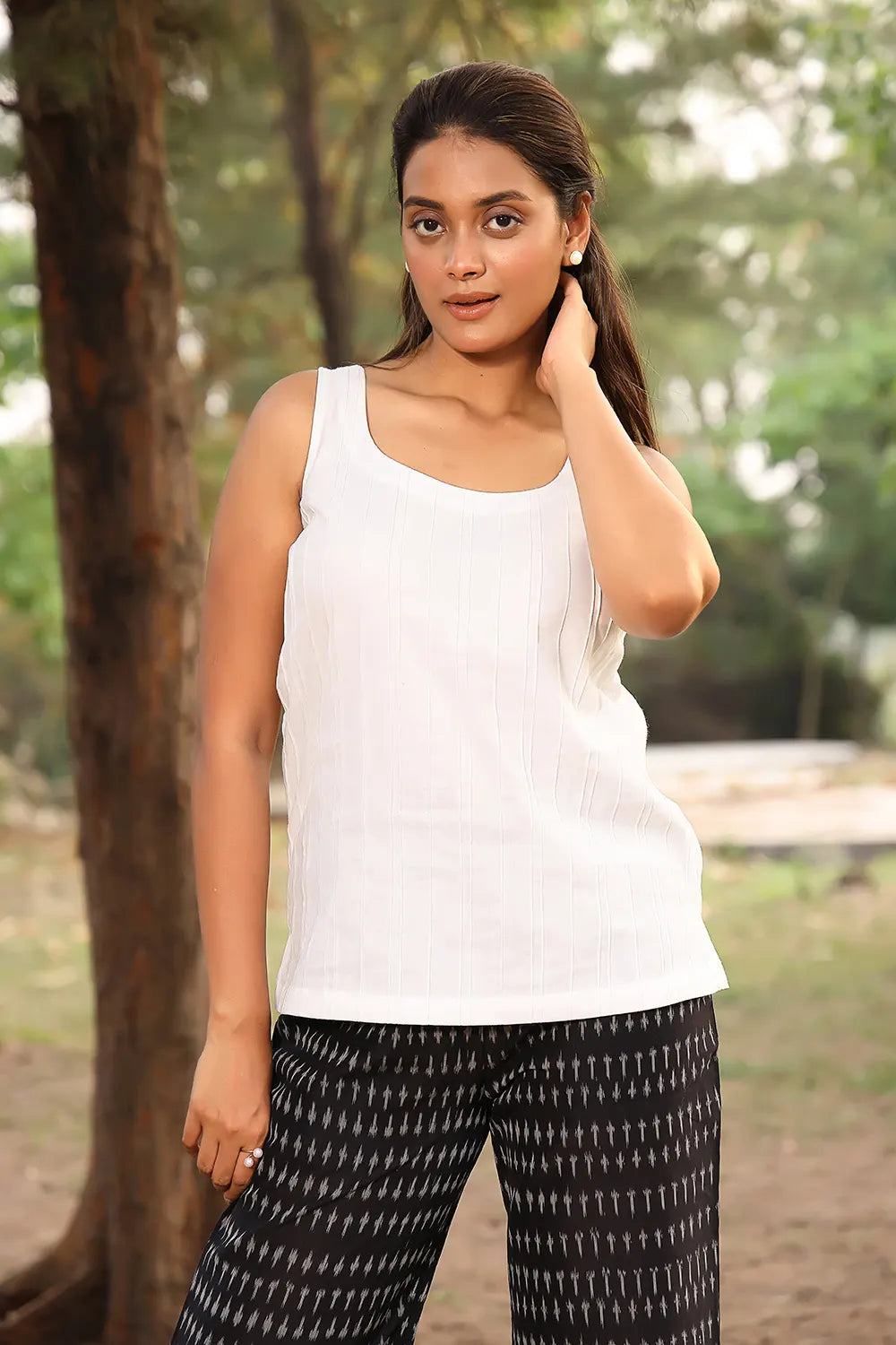 Lightweight Breathable White and Black Pure Cotton Ikat Co-ord Set for Everyday Wear