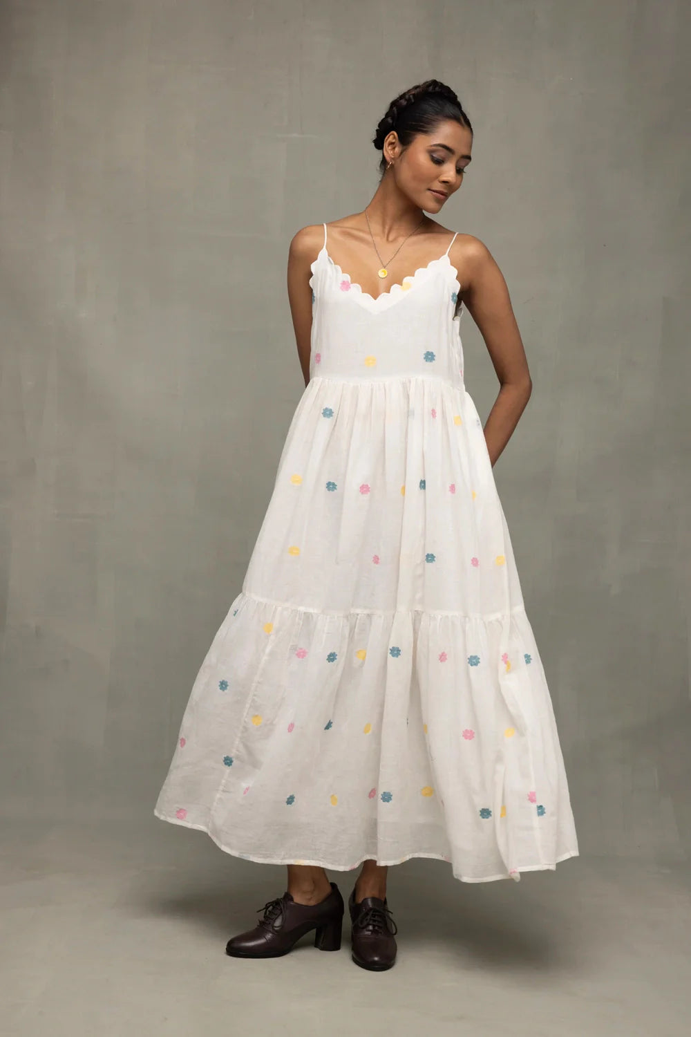 Lightweight Breathable White Gulrang Jamdani Dress for Summer Wear