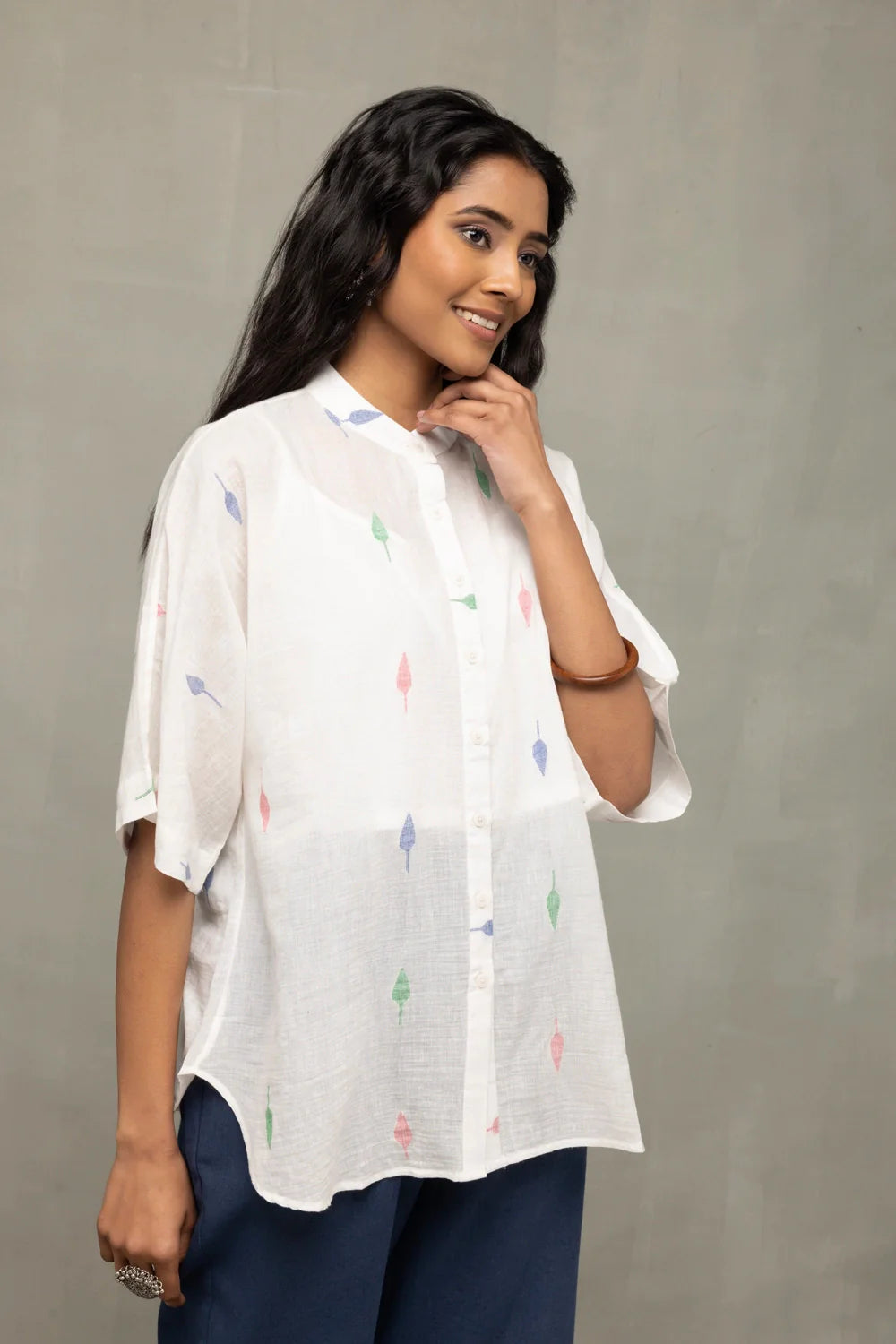 White Leaf Cotton Jamdani Shirt-Sutra Art of Clothing