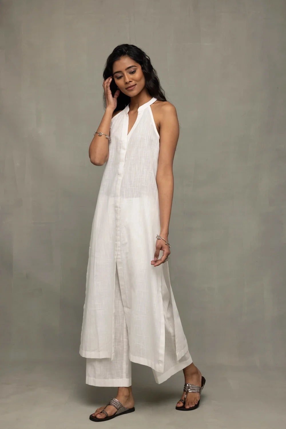 Lightweight Breathable White Slub Cotton Co-ord Set for Everyday Wear