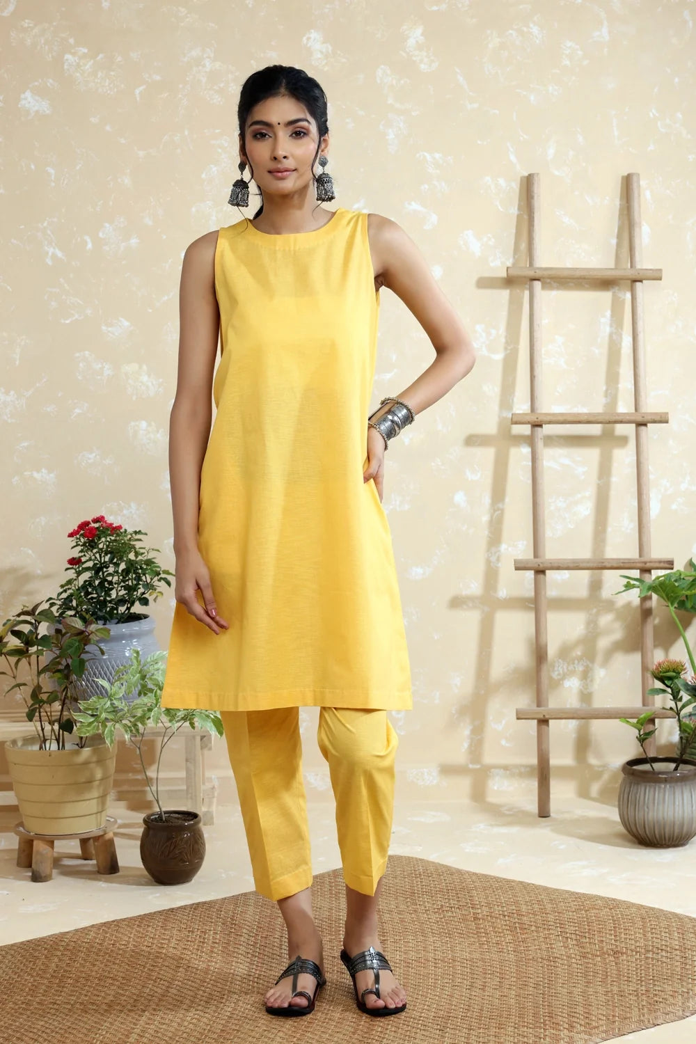Lightweight Breathable Yellow Cotton Linen Co-ord Set for Everyday Wear
