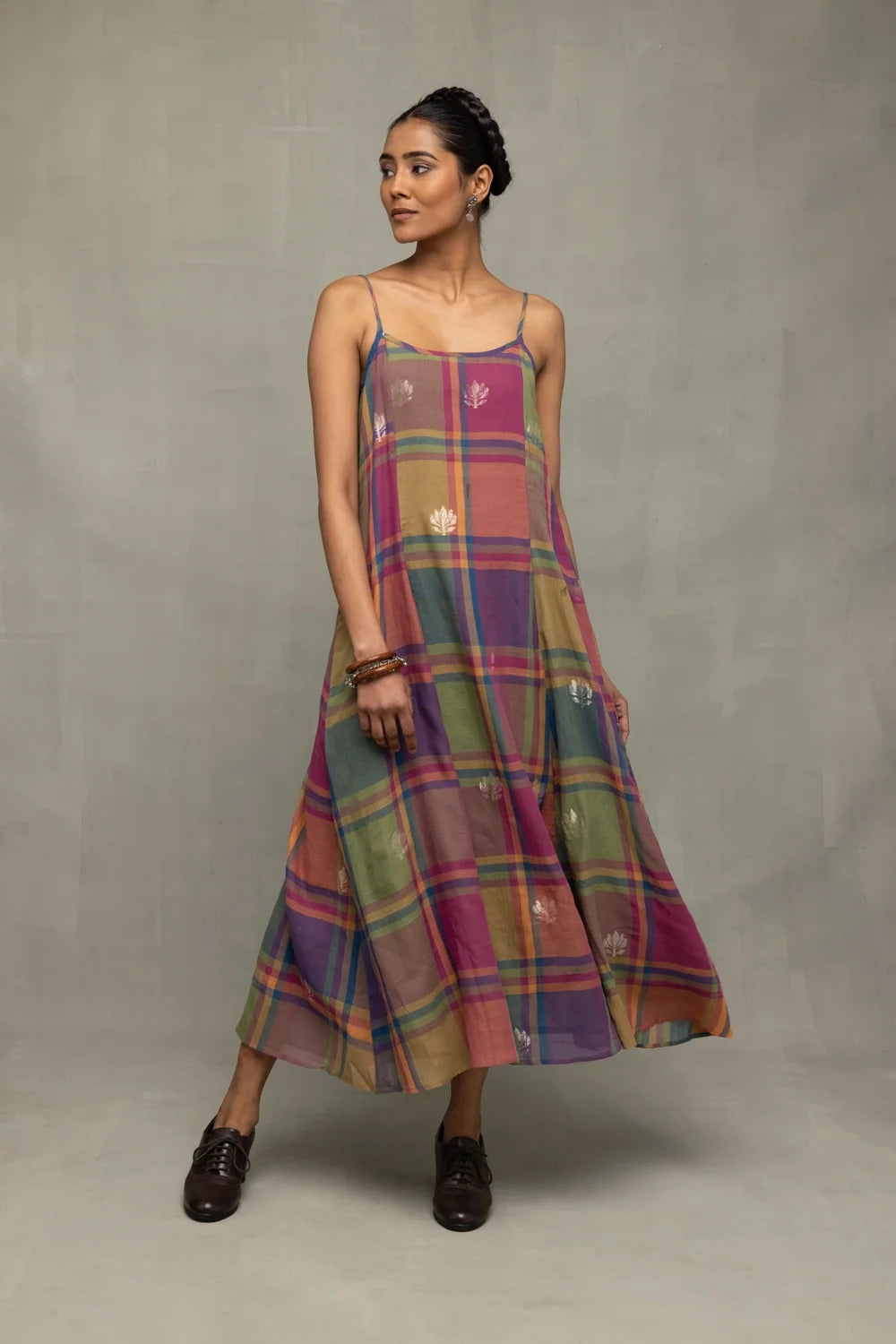 Multicolor Golden Shalpa Jamdani Dress-Sutra Art of Clothing