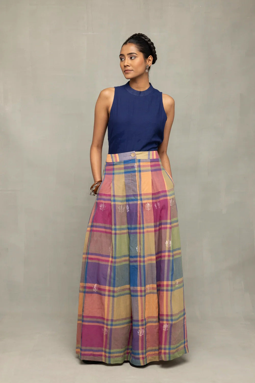 Lotus Meadow Checkered Jamdani Skord